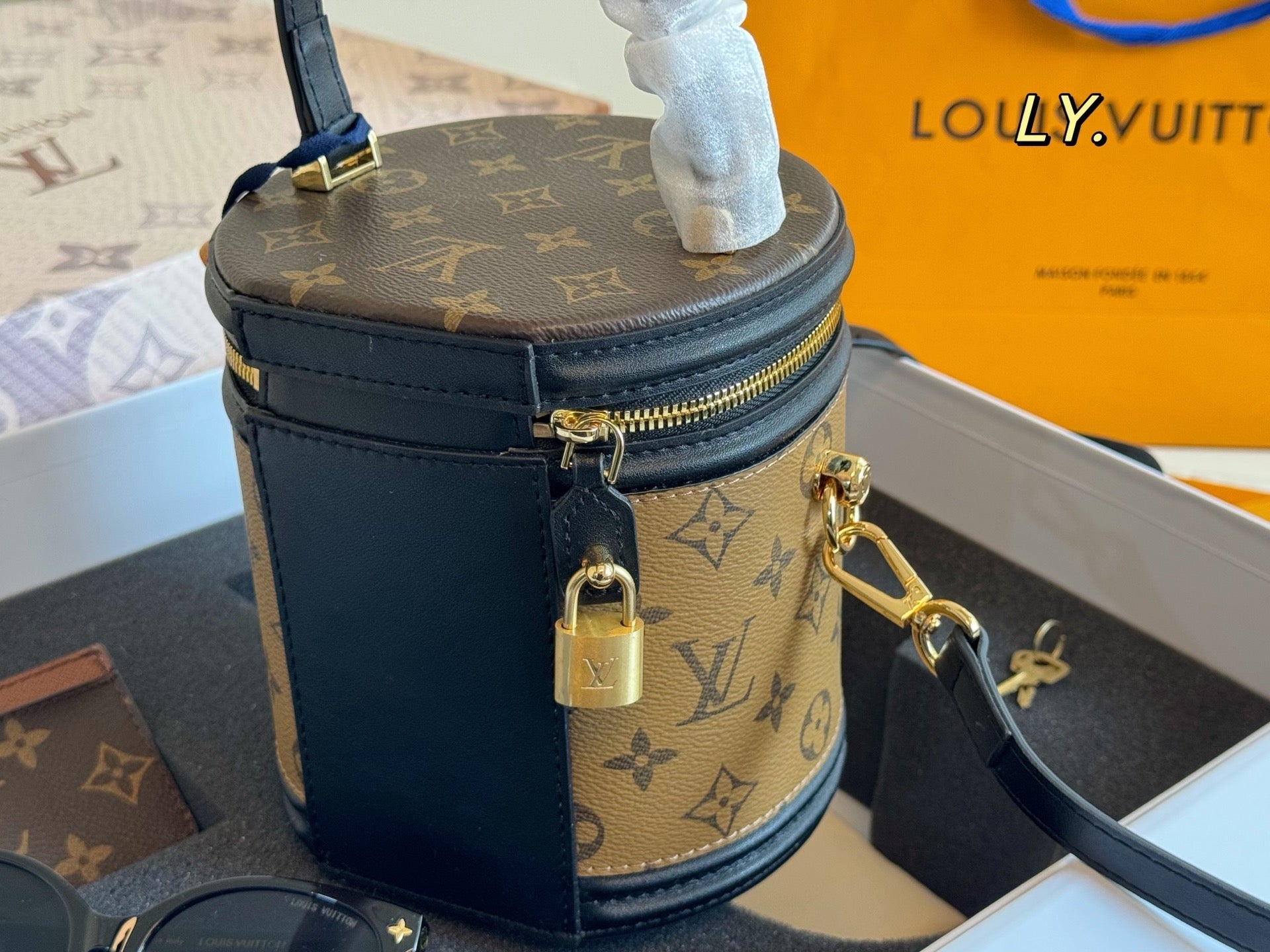 LV Cannes Color-blocked Round Barrel Bag