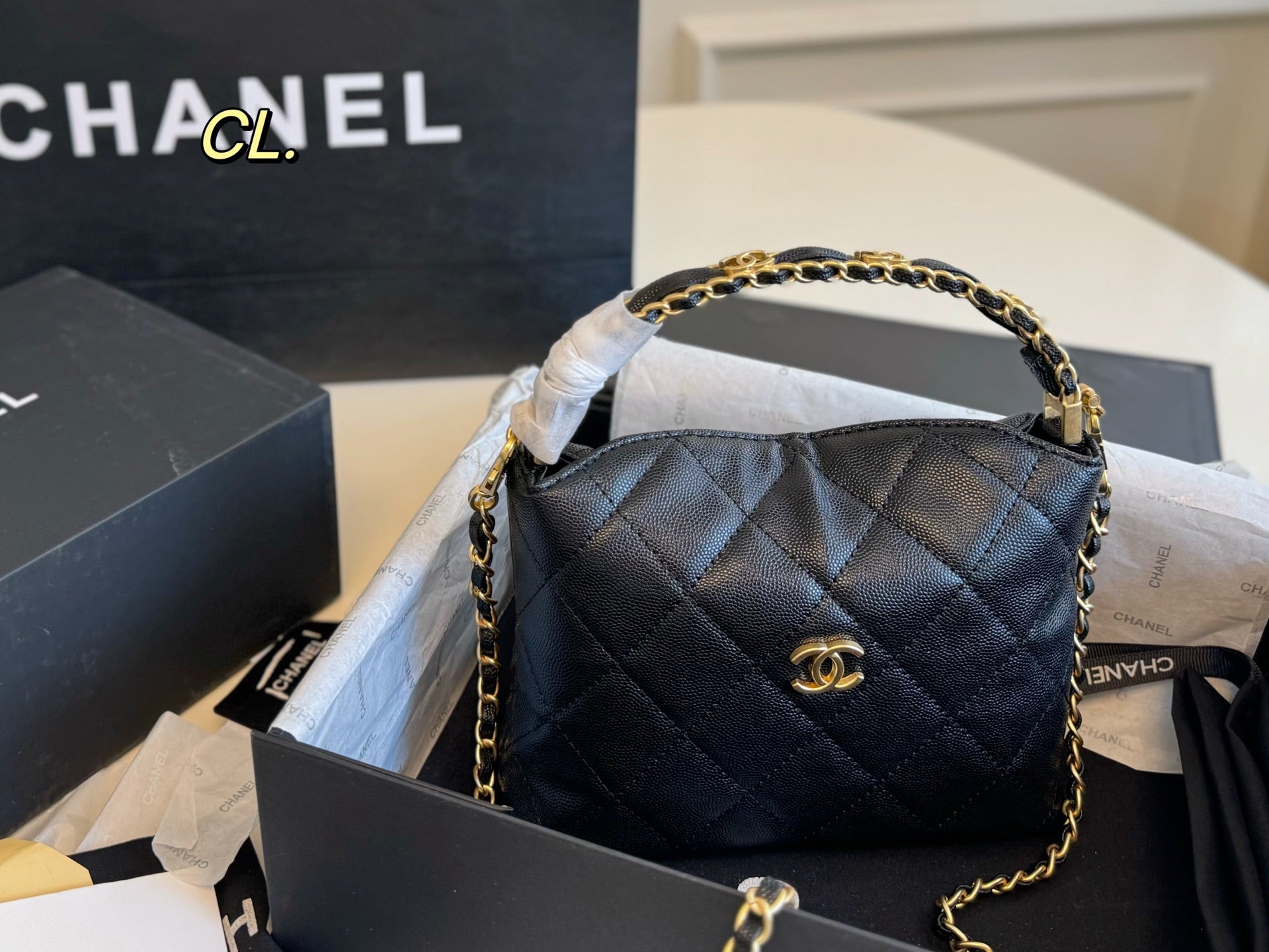 CHANEL 24a hobo Lunch box bag with metal handle