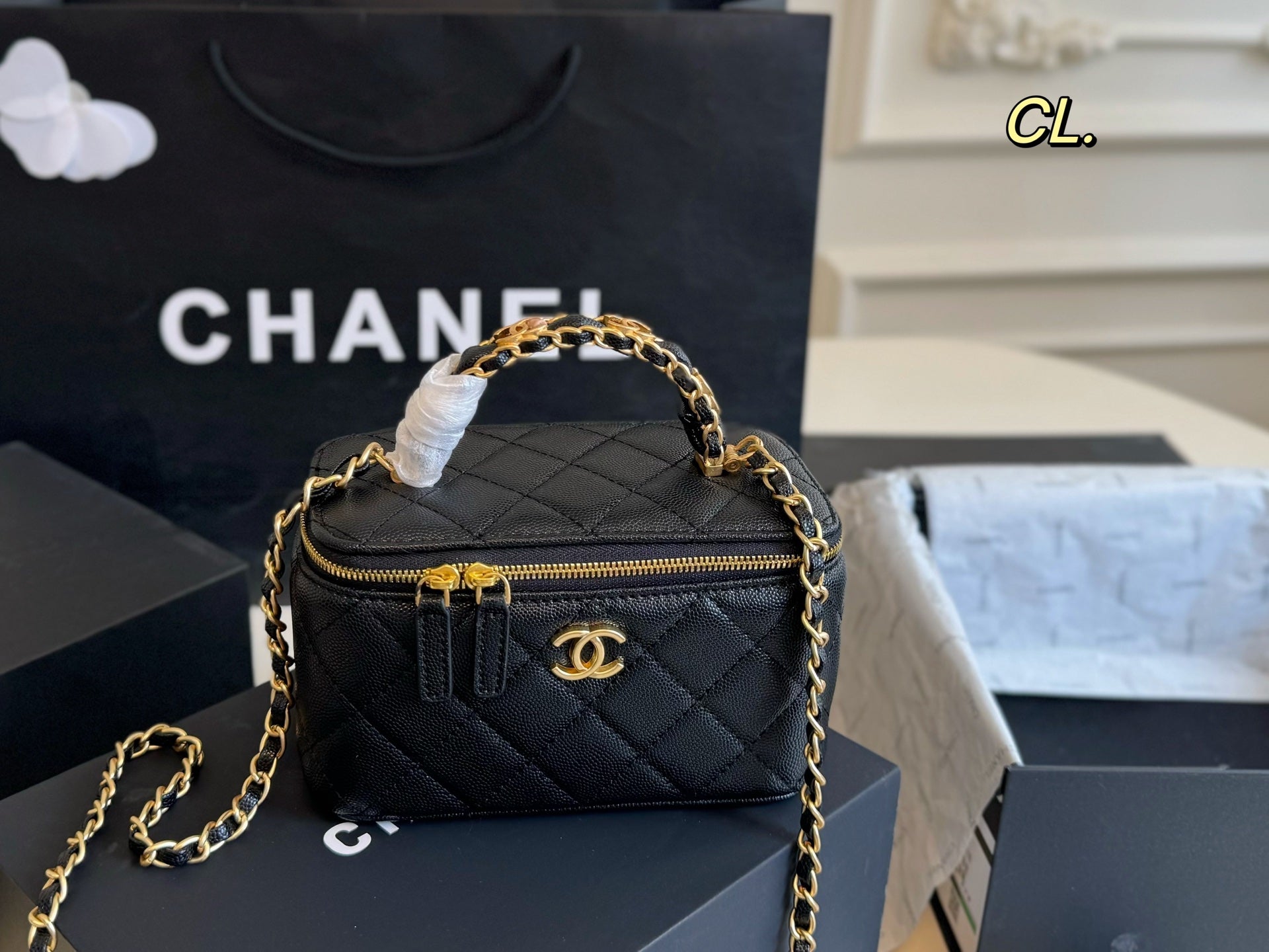 CHANEL Checkerboard Handle Box Bag