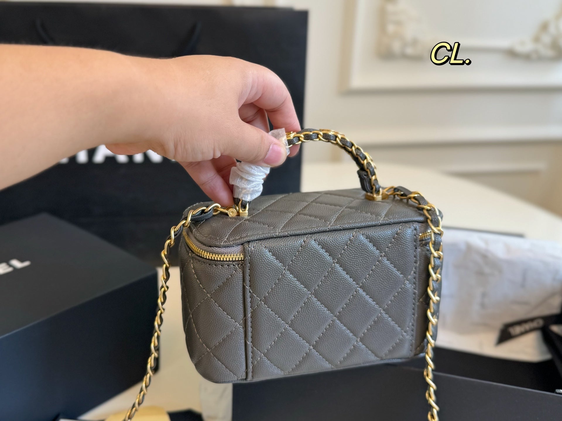 CHANEL Checkerboard Handle Box Bag