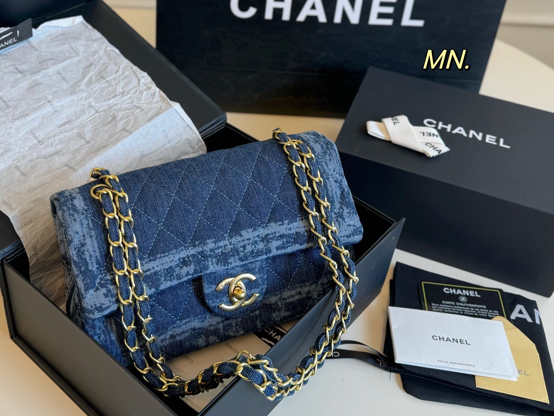 Chanel Denim CF Double Flap Chain Bag