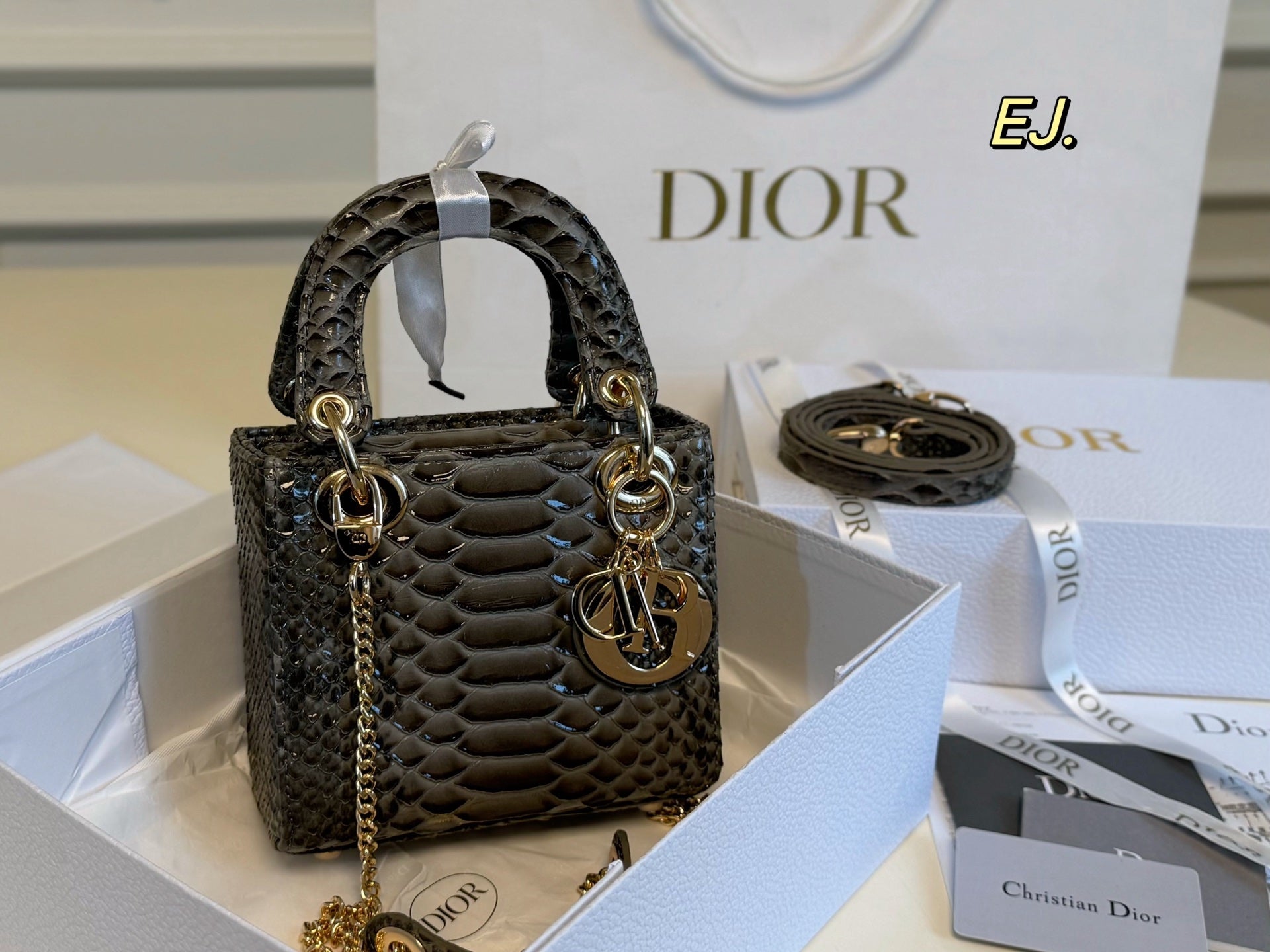 Lady Dior Python-patterned Handbag