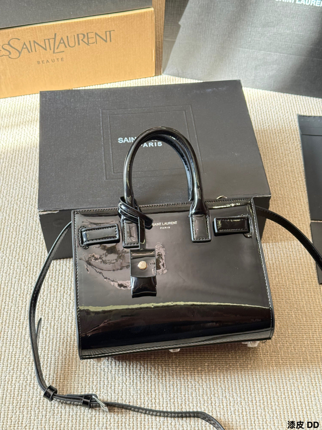 YSL Sac de Jour Patent leather accordion bag