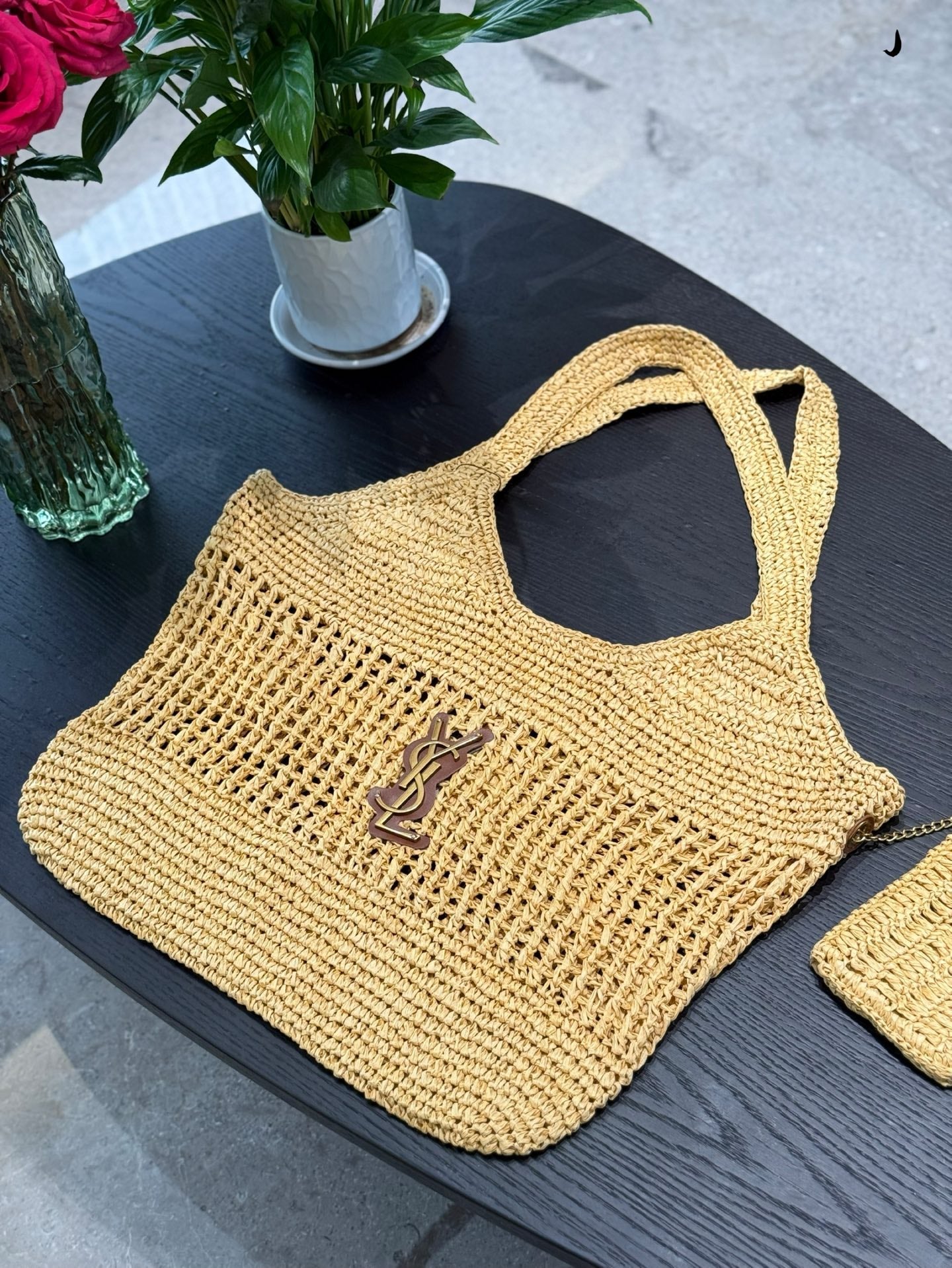 YSL Straw woven large shopping bag