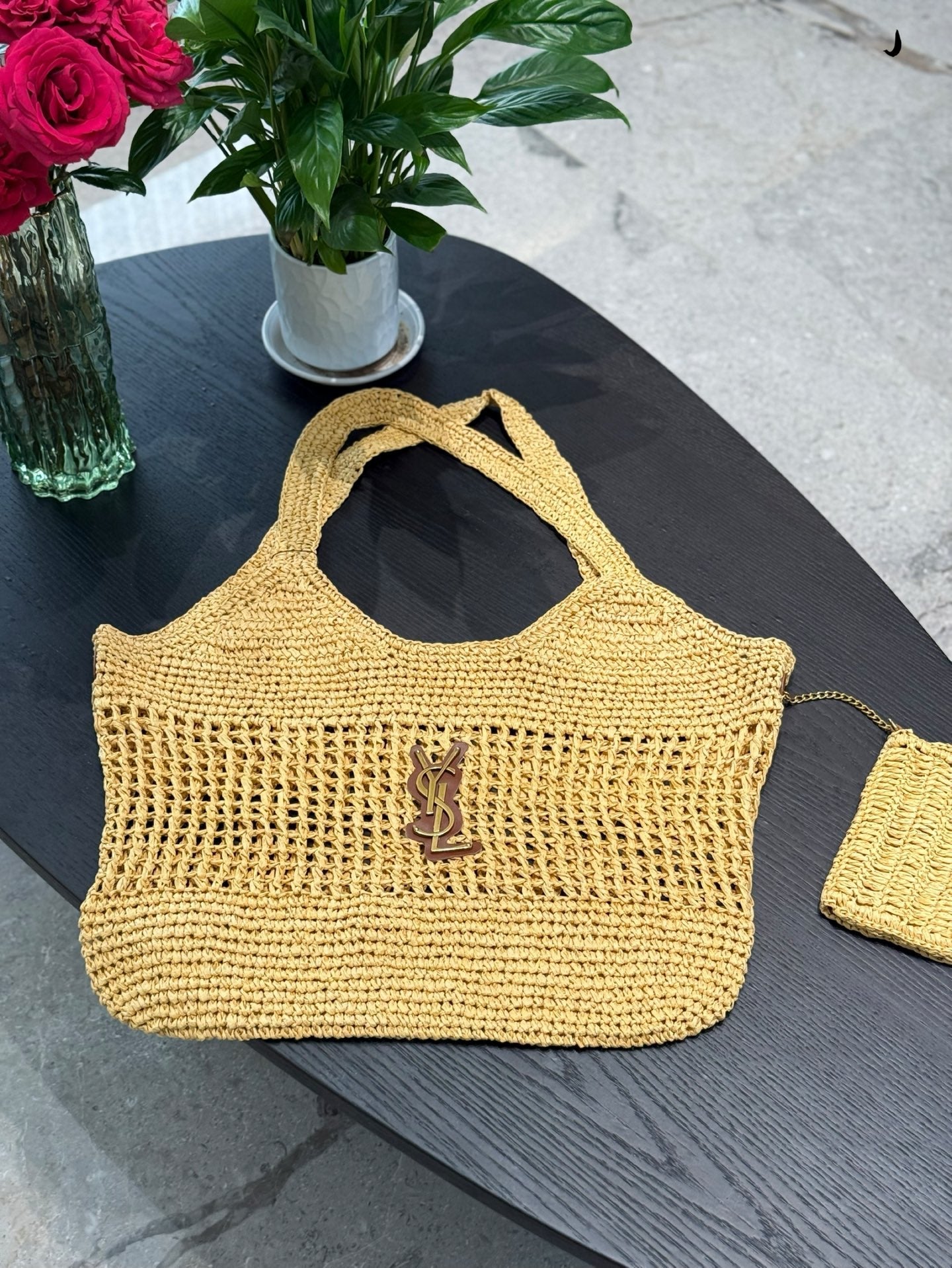 YSL Straw woven large shopping bag