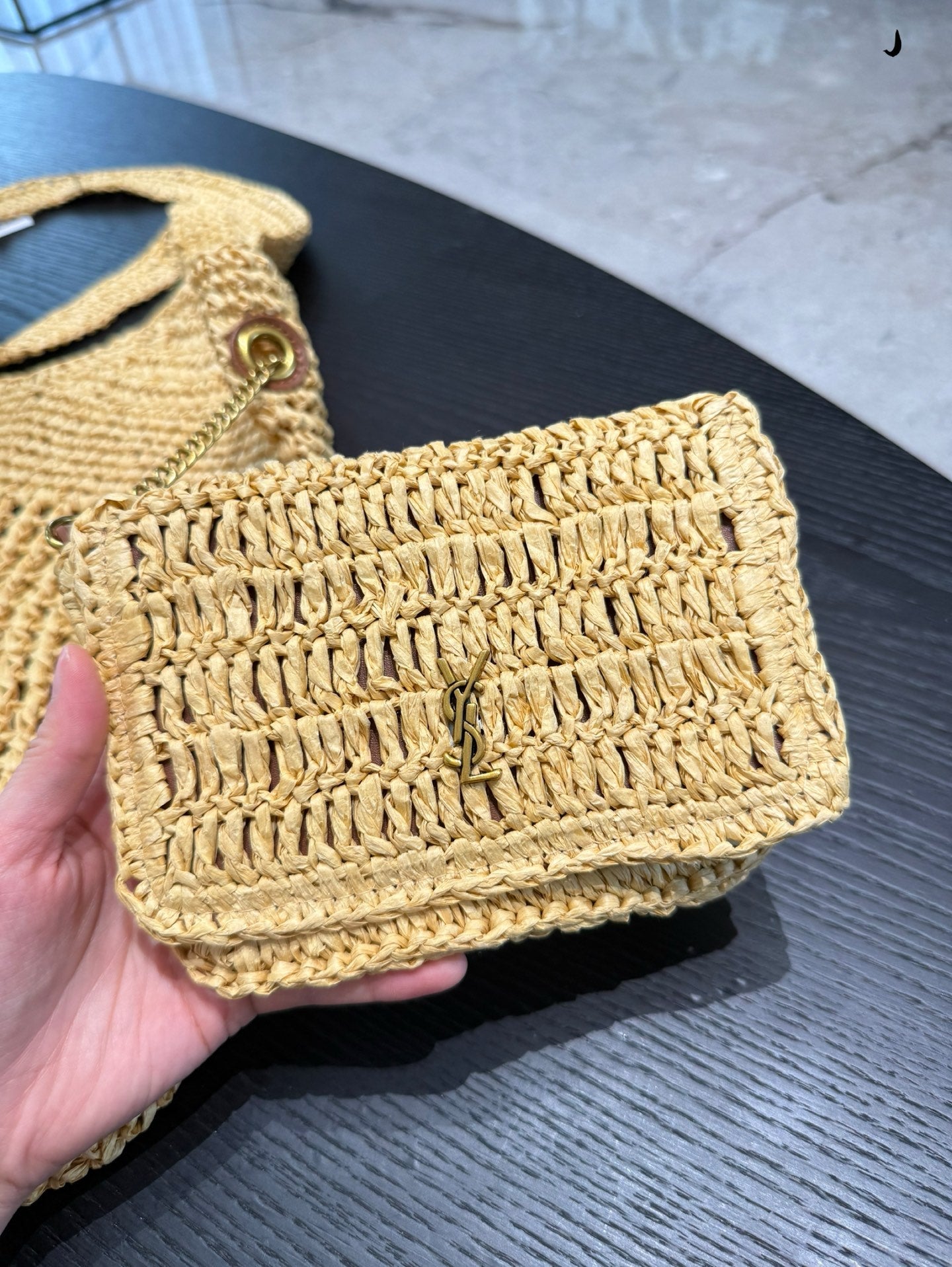 YSL Straw woven large shopping bag