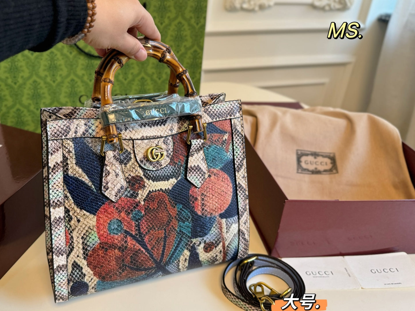 Gucci Diana Python print tote bag