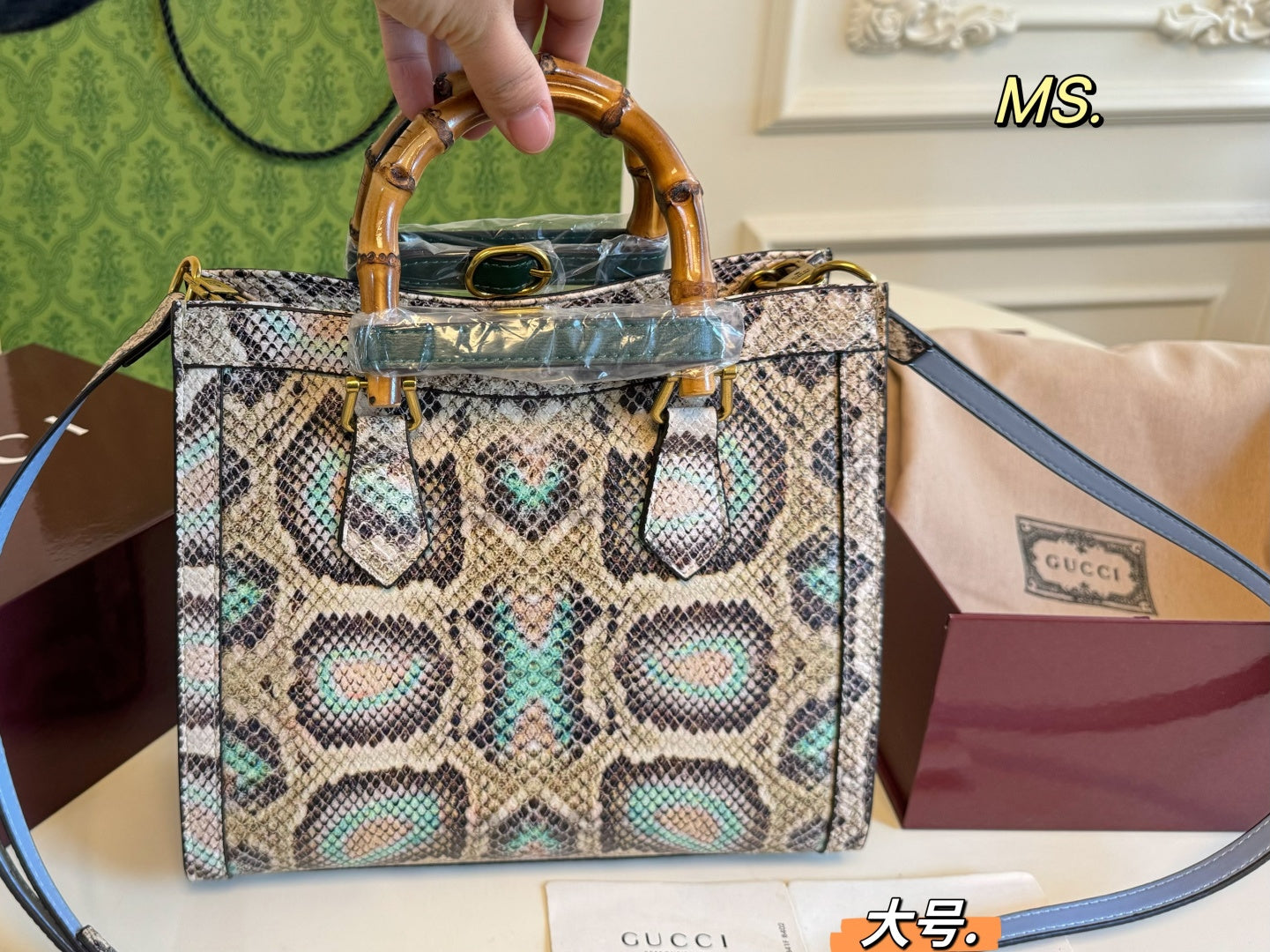 Gucci Diana Python print tote bag