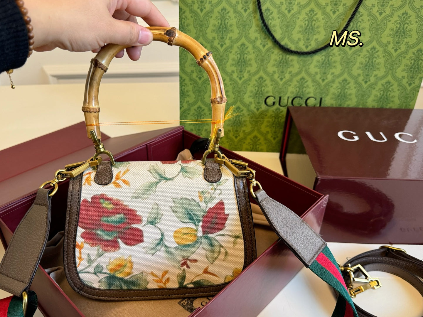 Gucci Slant crossbody bag with bamboo joint handle