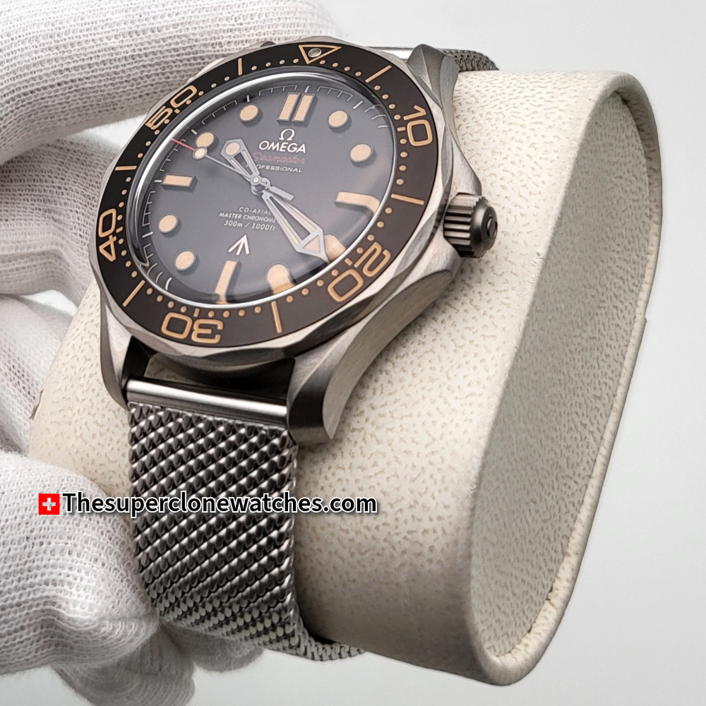 Omega Seamaster Diver 300M James Bond 007 Edition No Time to Die Titanium On Titanium Brown Dial Exact 1:1 Super Clone 8806 Swiss Movement Replica Watch + Nato Strap