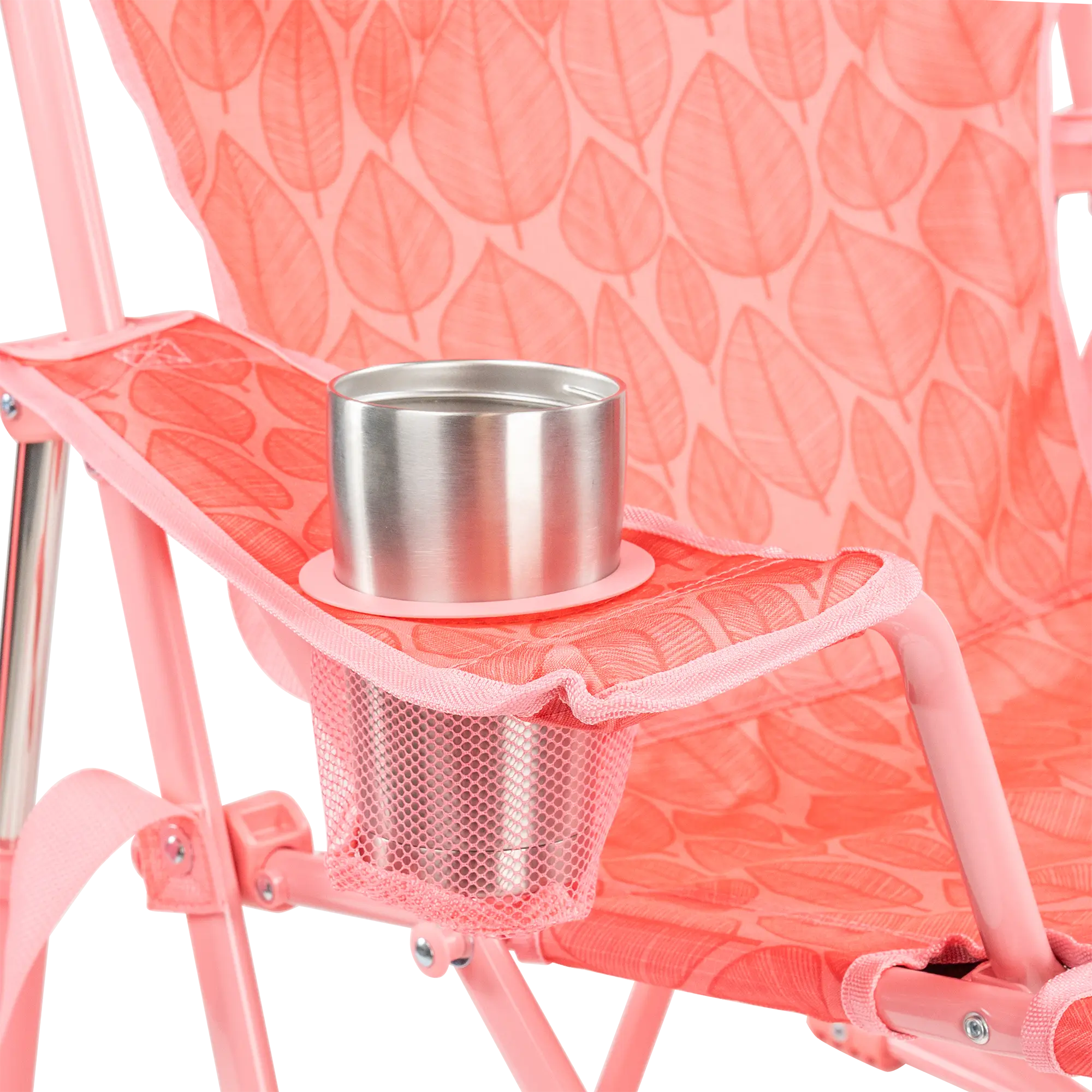 Kickback Rocker, Soft Pink Leaf, Cup Holder Detail