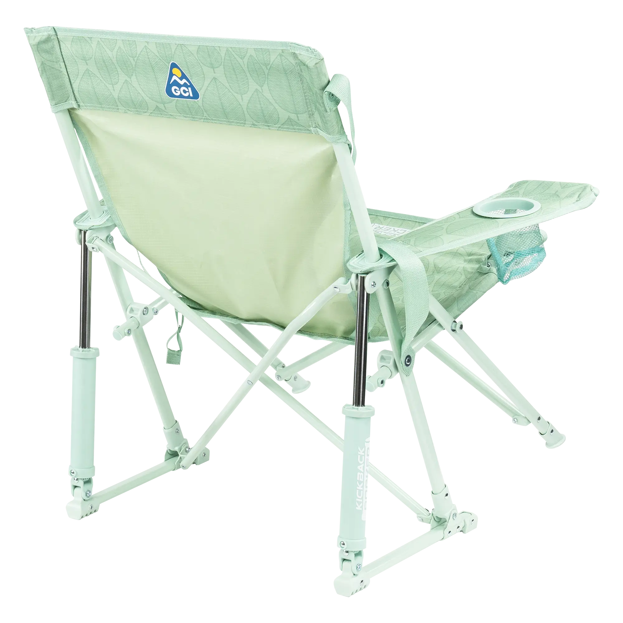 Kickback Rocker, Pastel Green Leaf, Back Right Angled