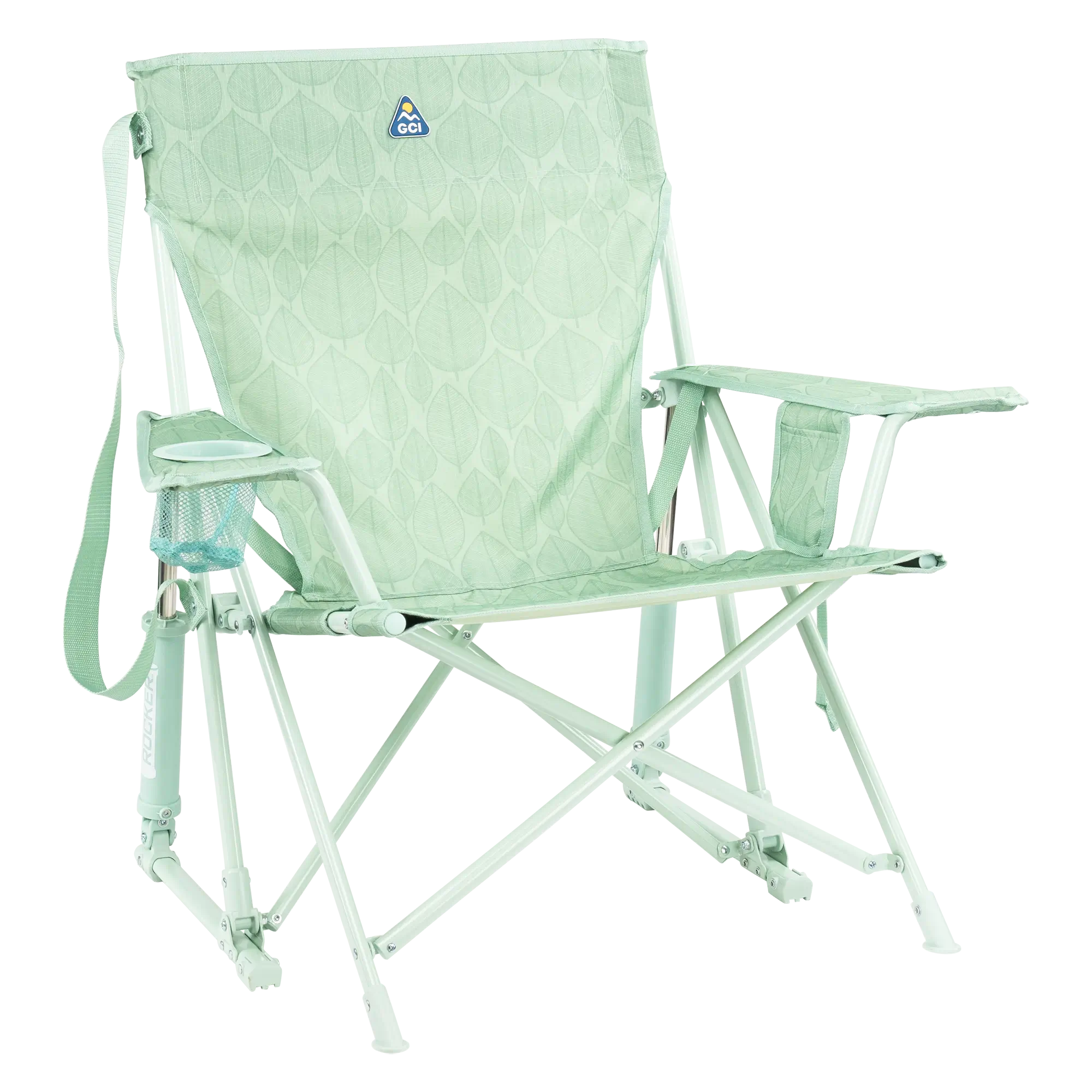 Kickback Rocker, Pastel Green Leaf, Front Right Angled
