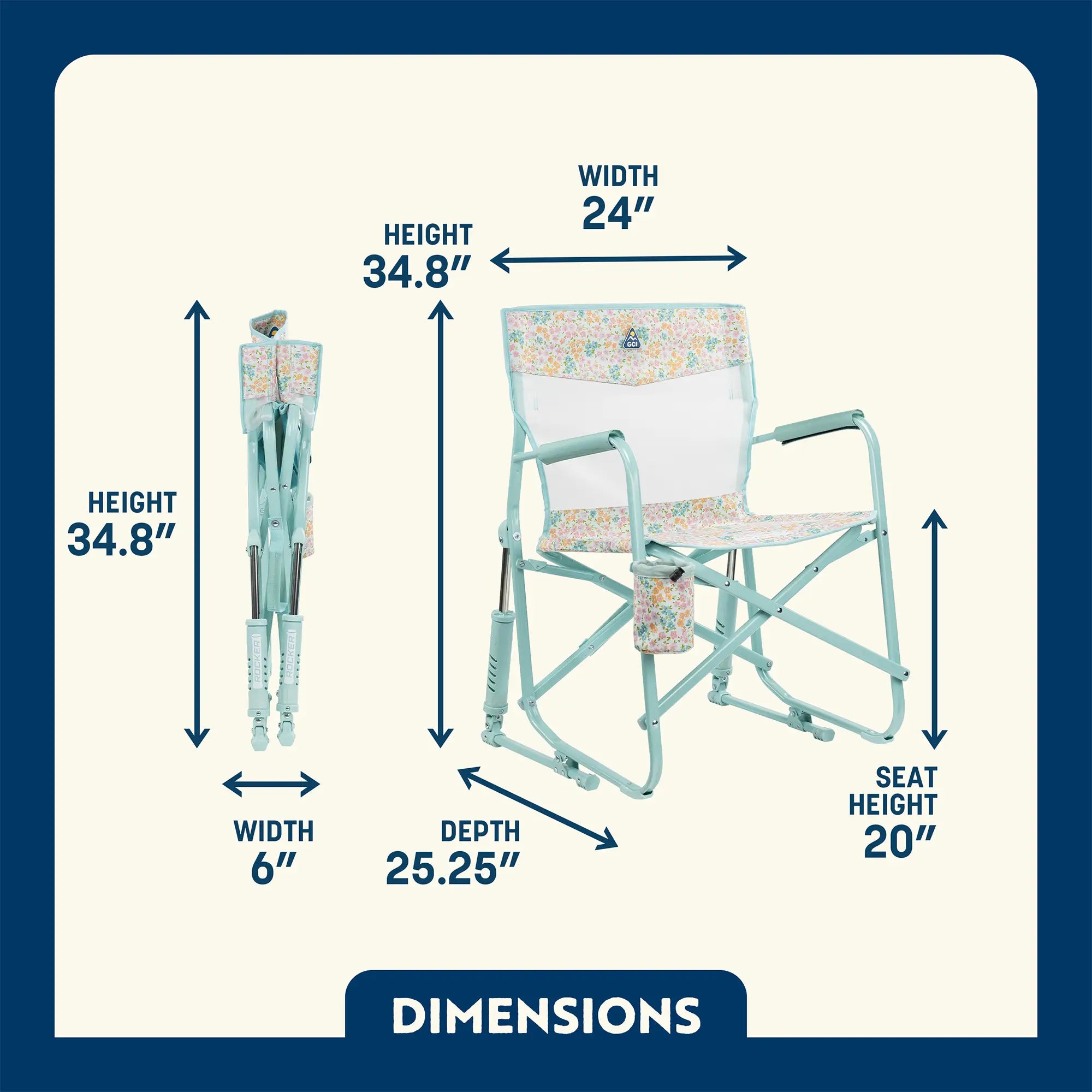 Dimensions of the teal sundress freestyle rocker elite.