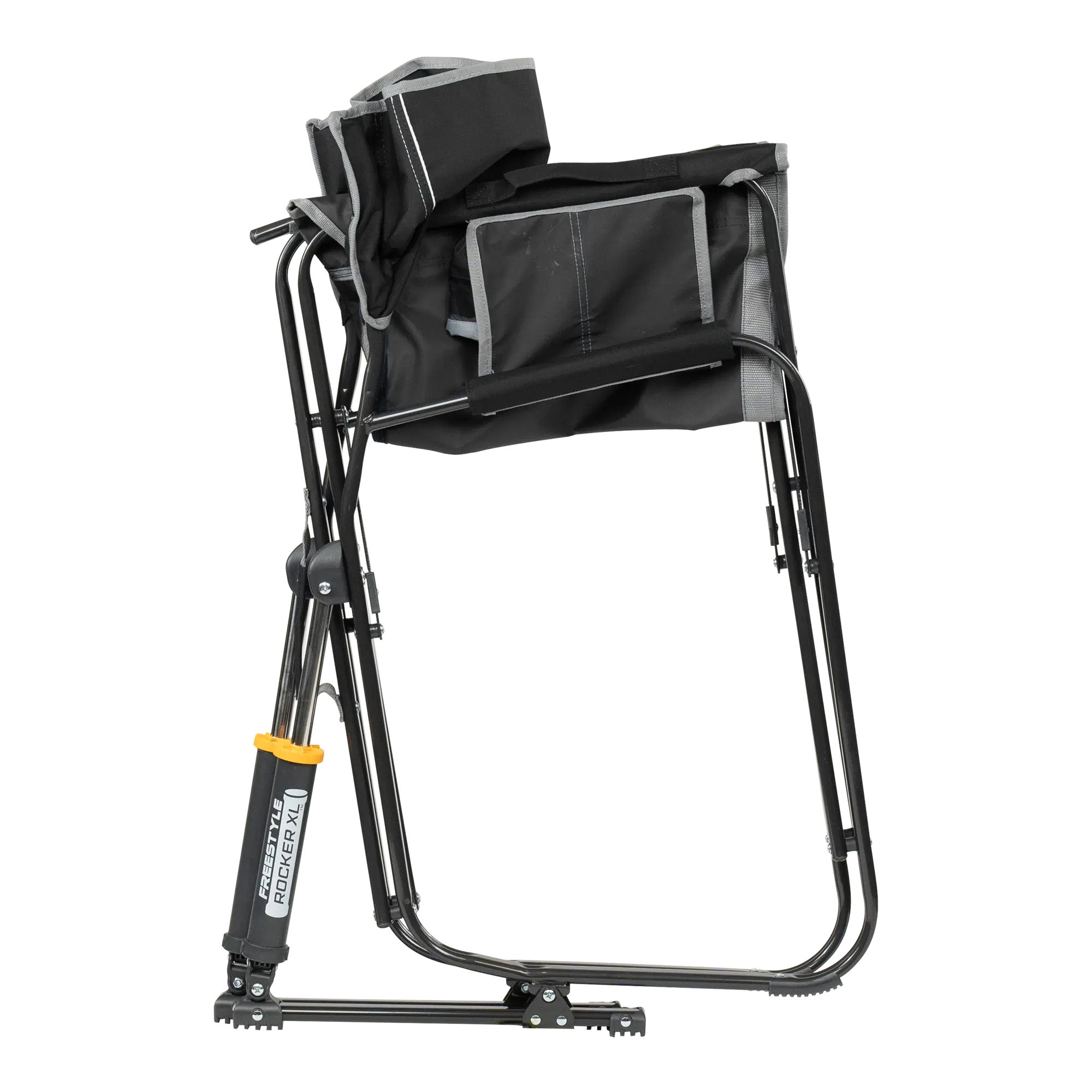 Black GCI Outdoor Freestyle Rocker XL in folded position, showing off its compact design and easy-carry structure.