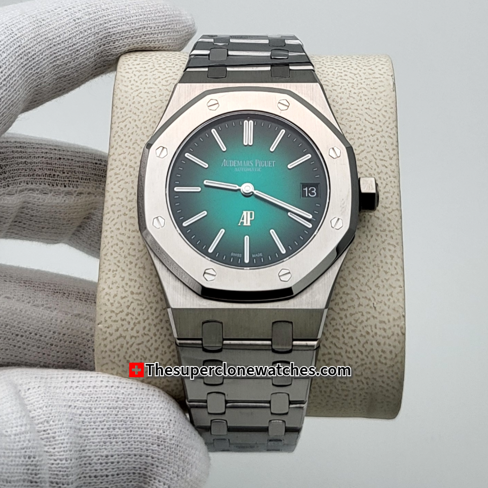 Audemars Piguet Royal Oak Jumbo Extra-Thin Platinum Smoked Green Dial Exact 1:1 Super Clone 2121 Swiss Movement Replica Watch
