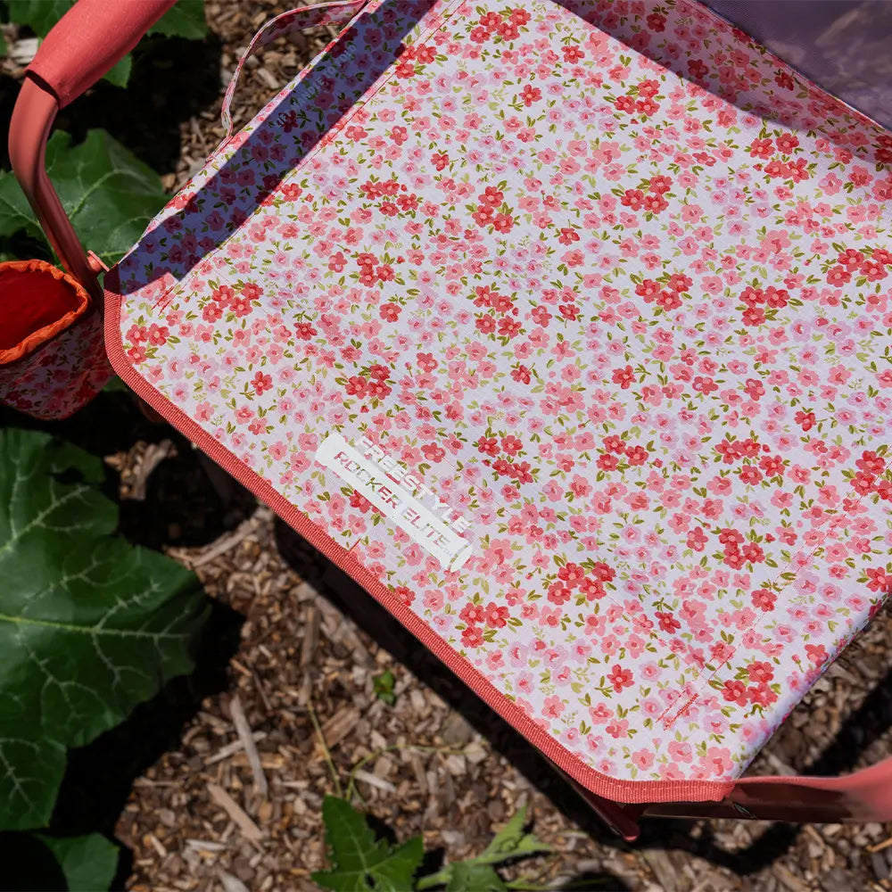 Up close of the pink sundress seat pattern.