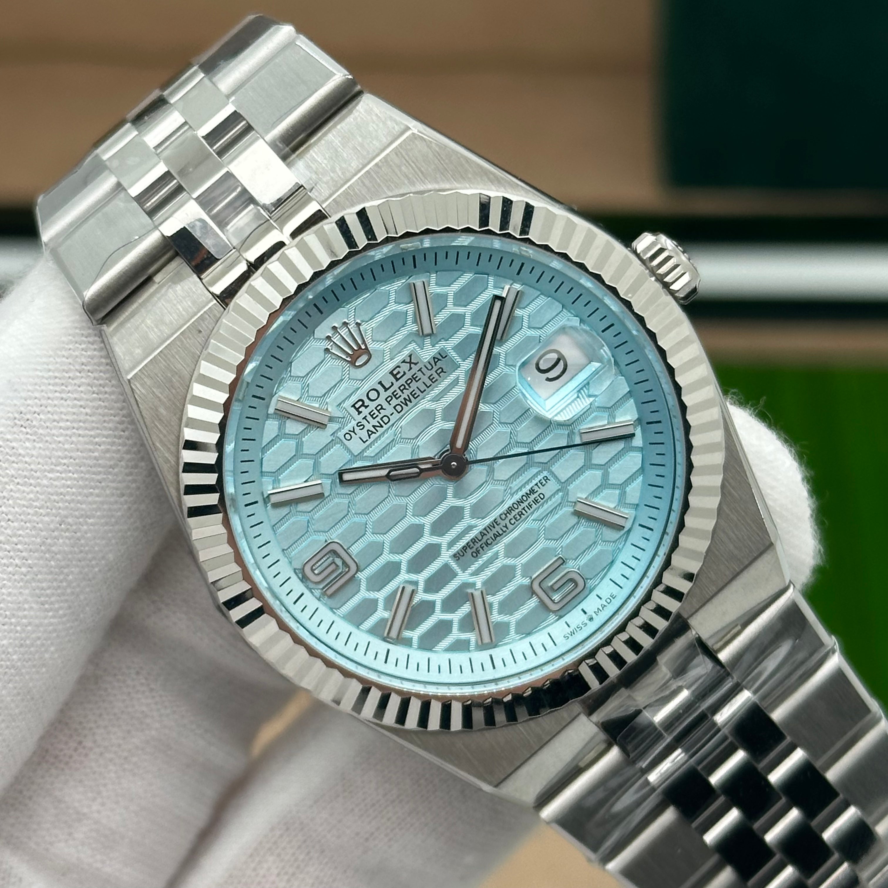 Rolex Oyster Perpetual Land-Dweller 41MM | SWISS 1:1 – Ice Blue Textured Dial