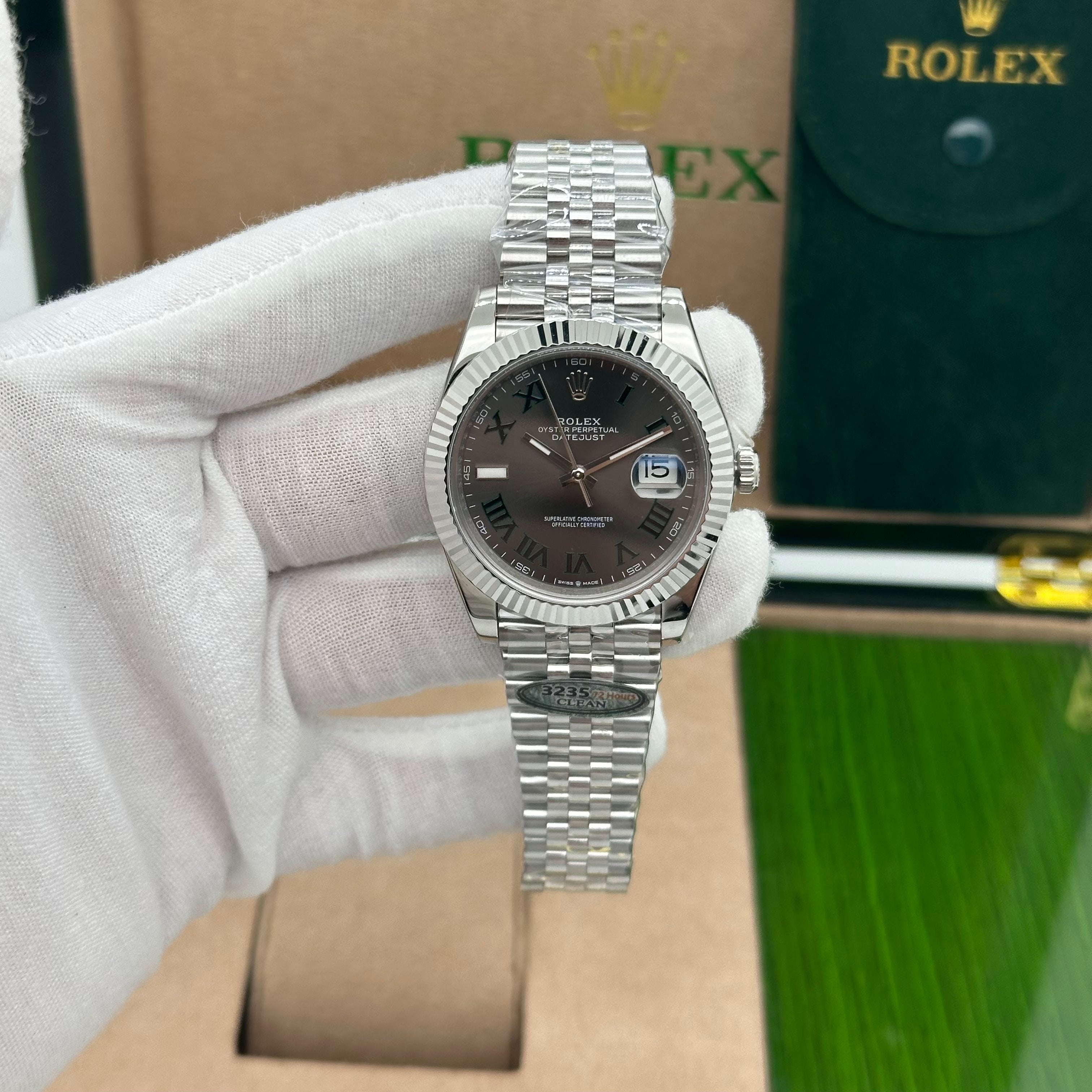 Rolex Datejust 41mm Slate Grey Dial Green Roman Numerals