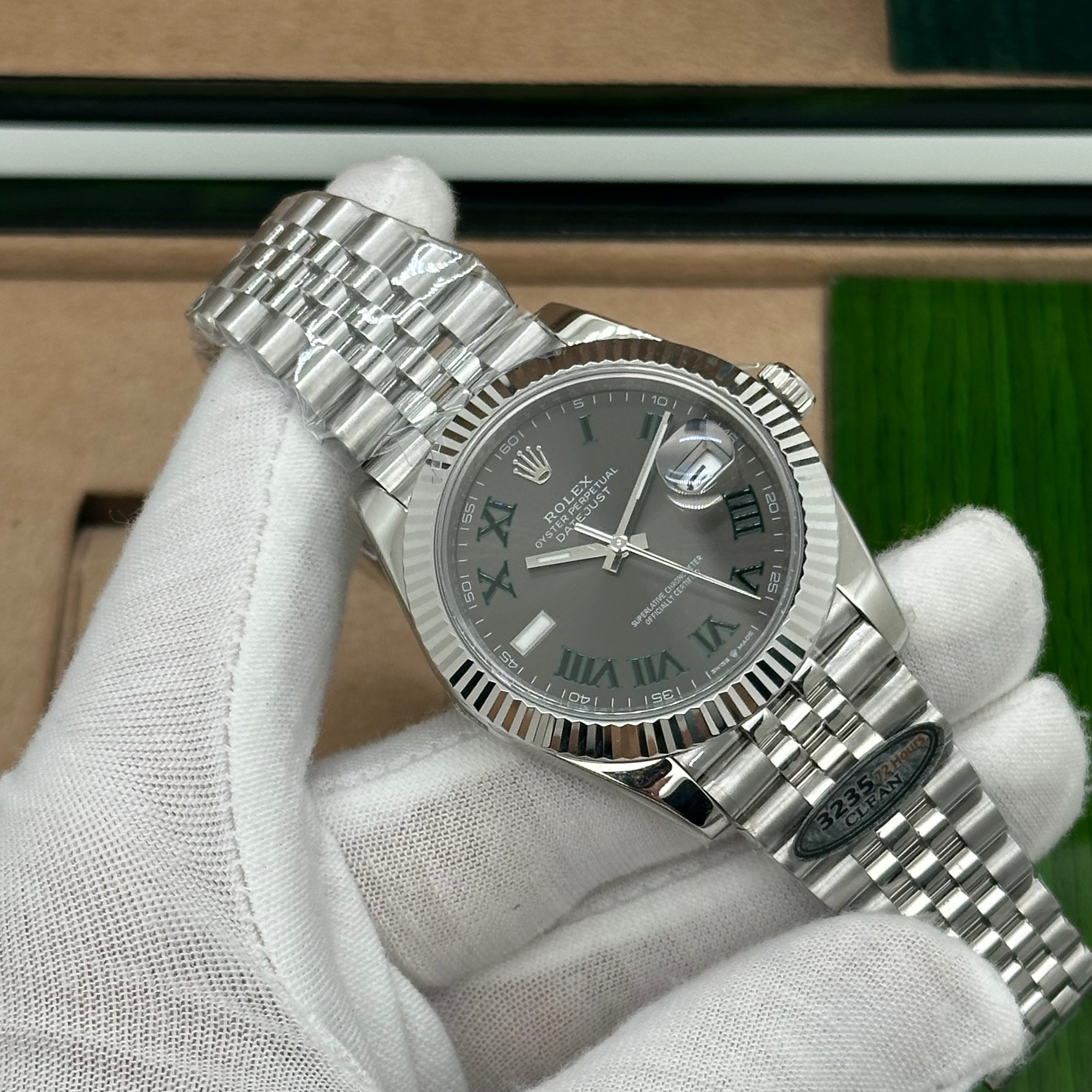 Rolex Datejust 41mm Slate Grey Dial Green Roman Numerals