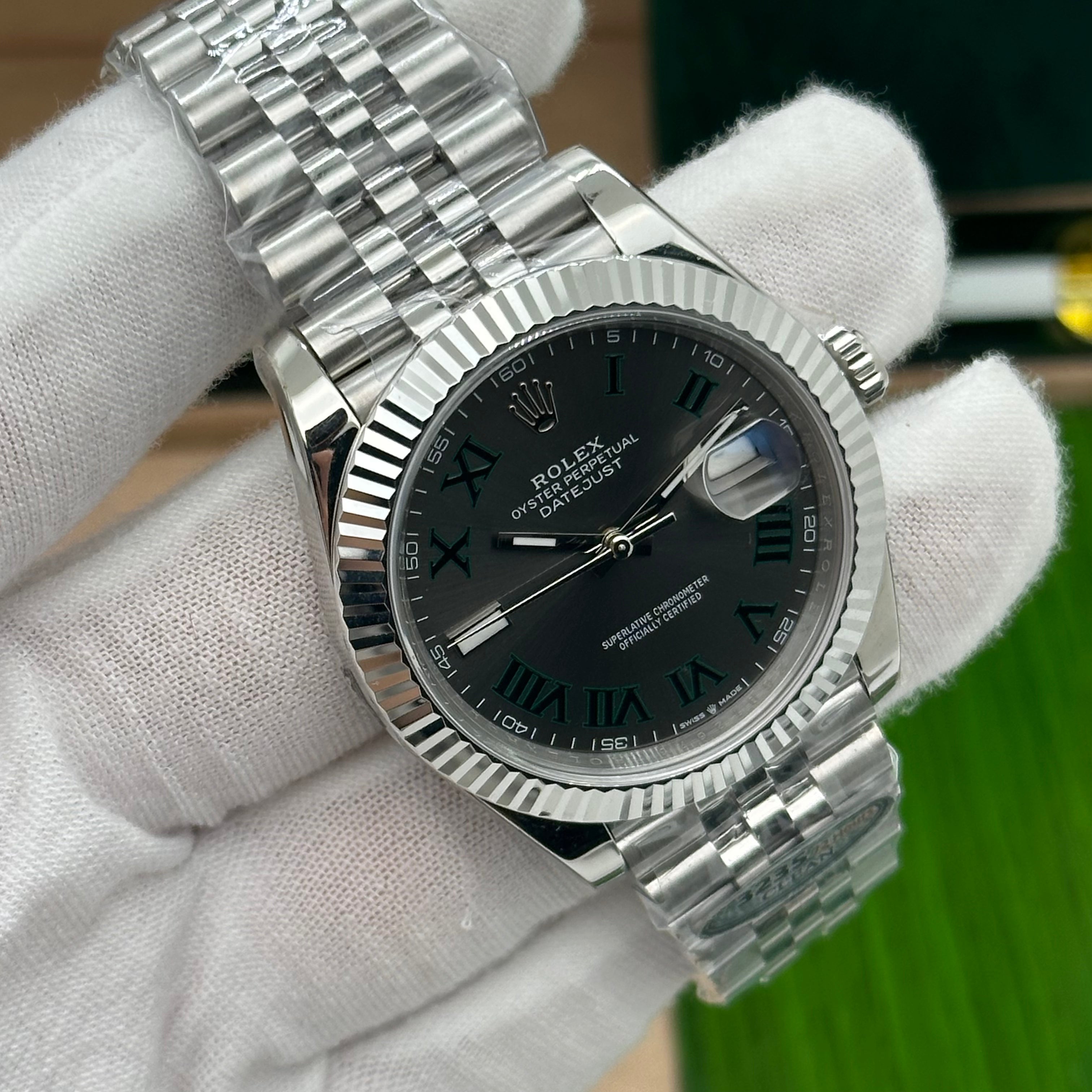 Rolex Datejust 41mm Slate Grey Dial Green Roman Numerals