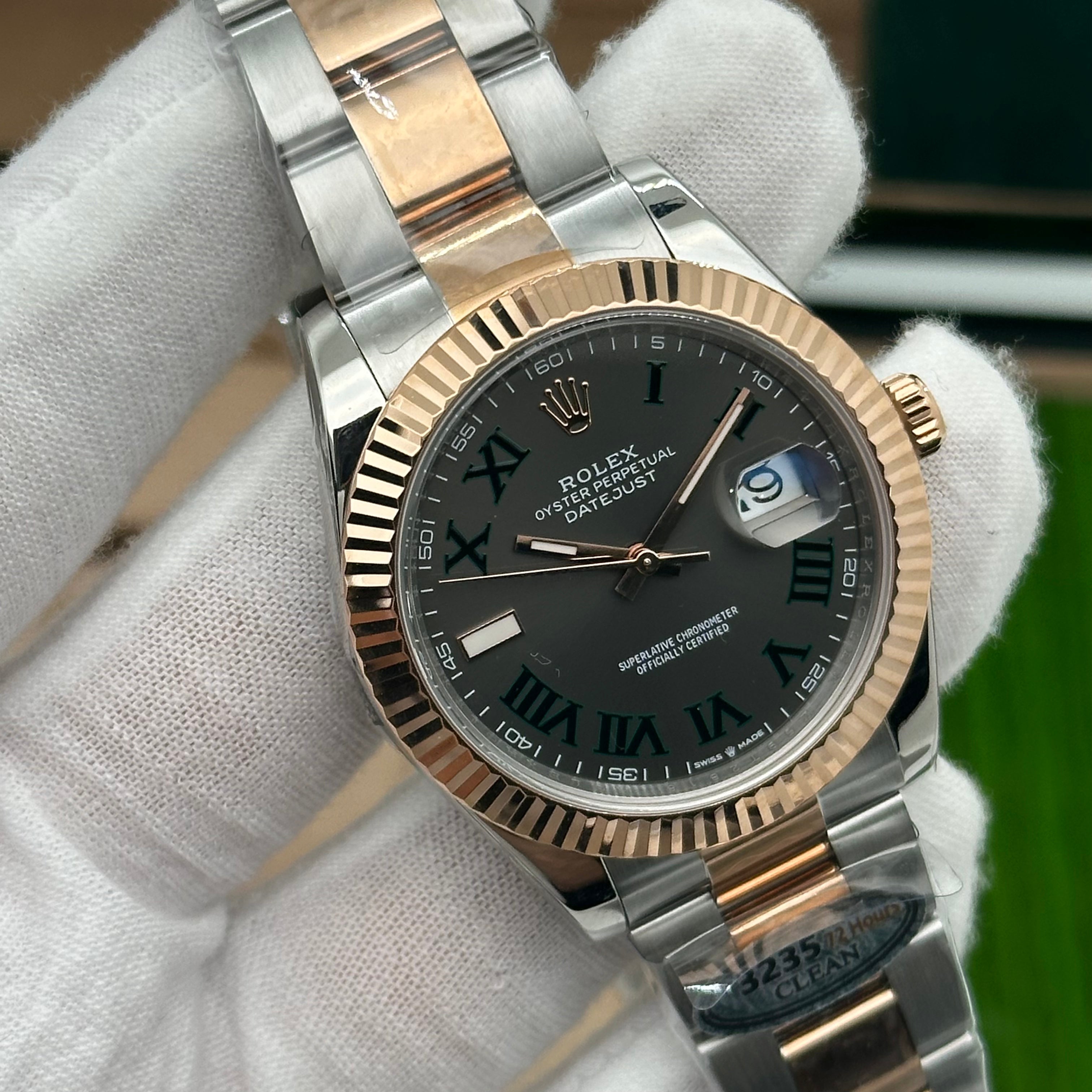 Rolex Datejust 41 – Oystersteel & Everose Gold – Slate Dial with Green Roman Numerals