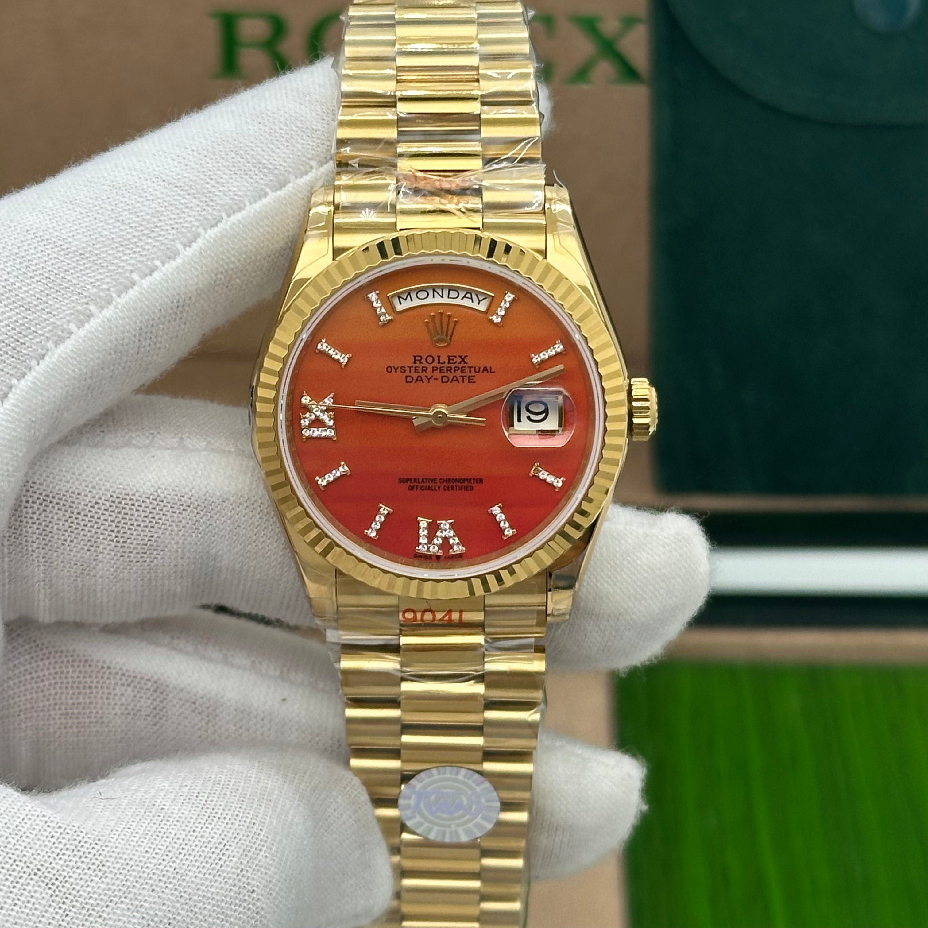 Rolex Oyster Perpetual Day-Date 36MM – Yellow Gold with Carnelian Dial