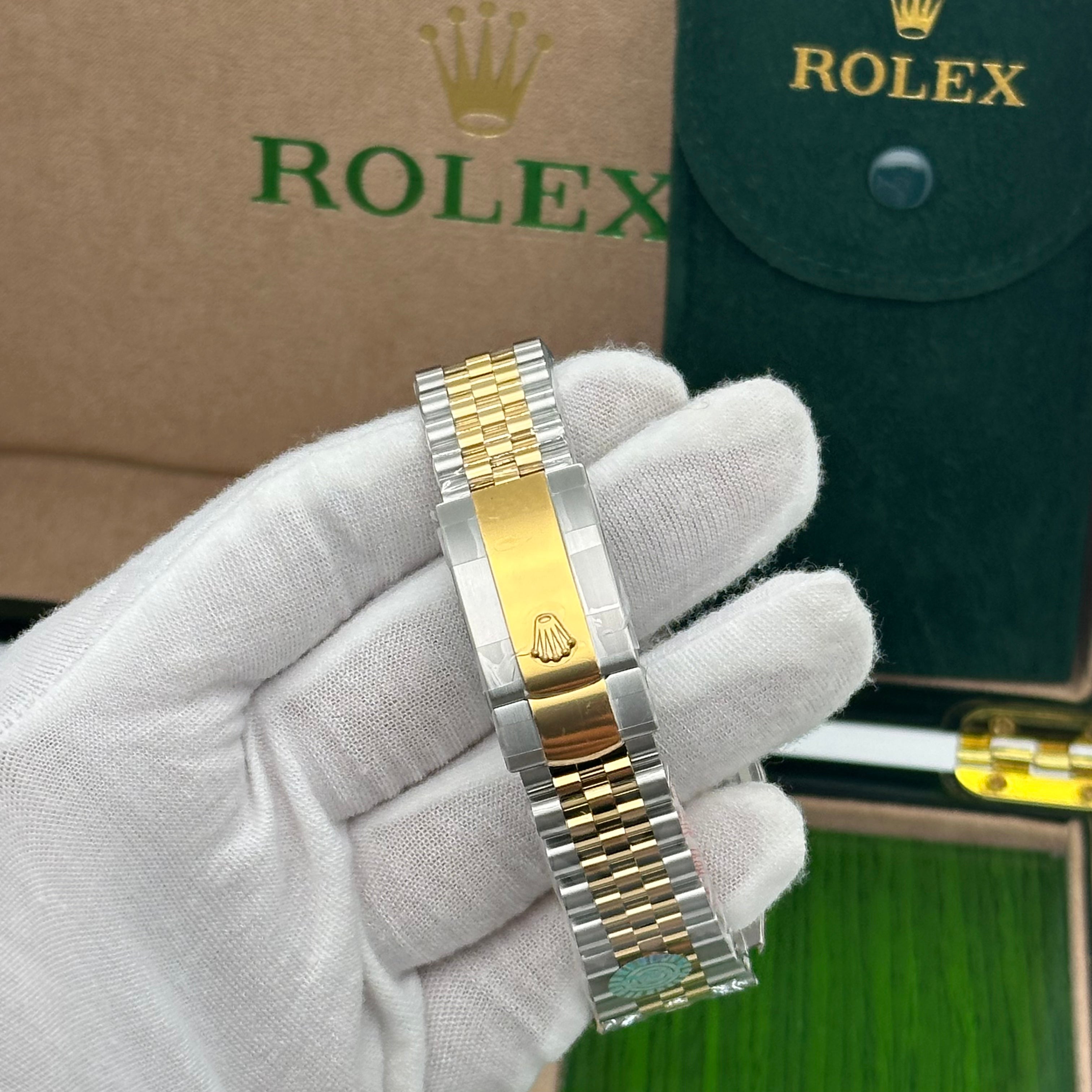 Rolex Datejust 36mm Two-Tone Jubilee Green Dial with Diamond Roman Numerals & Diamond Bezel