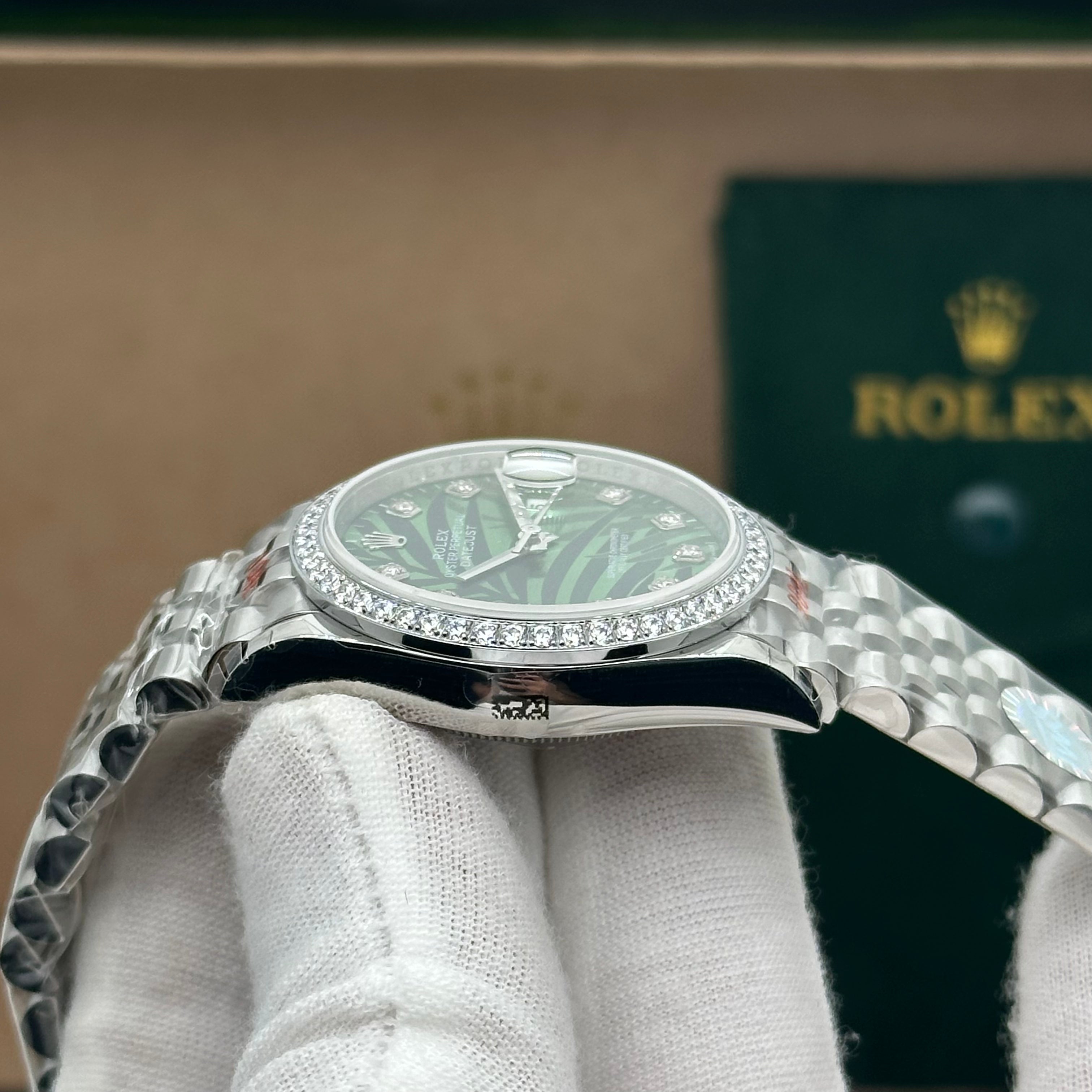 Rolex Datejust 36mm Oyster Perpetual Green Palm Motif Dial with Diamonds