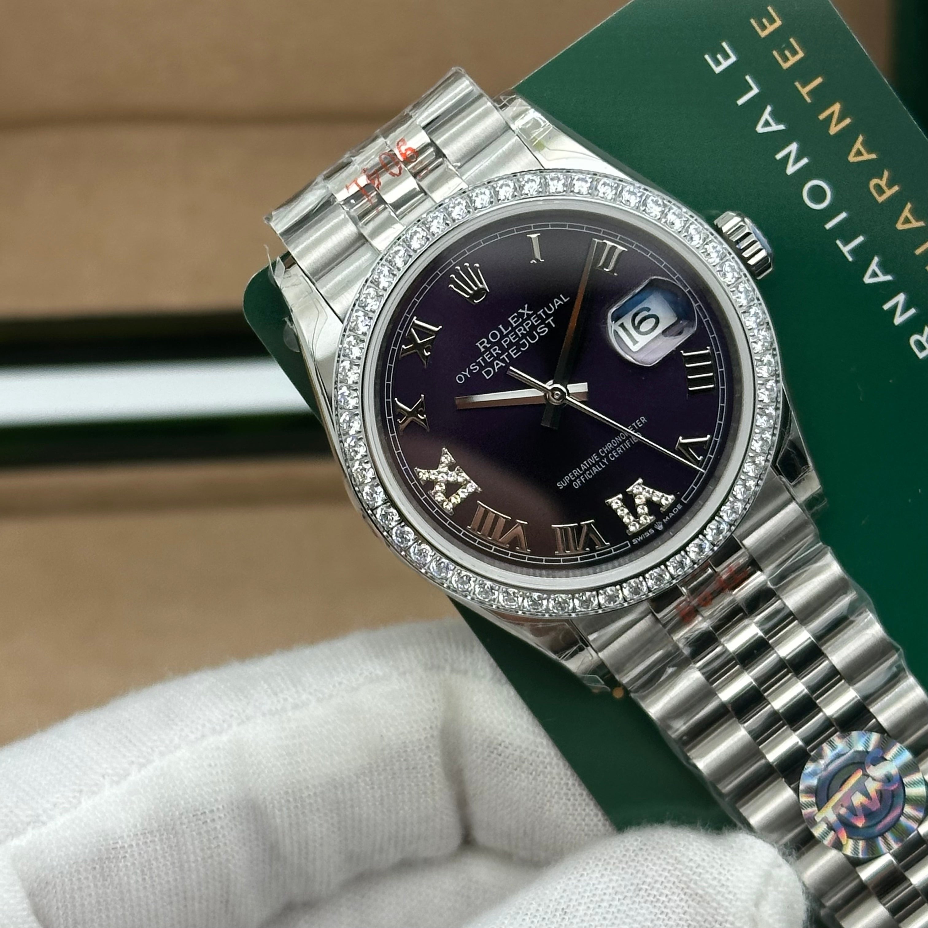 Rolex Datejust 36mm – Purple Dial with Diamond Roman Numerals & Jubilee Bracelet