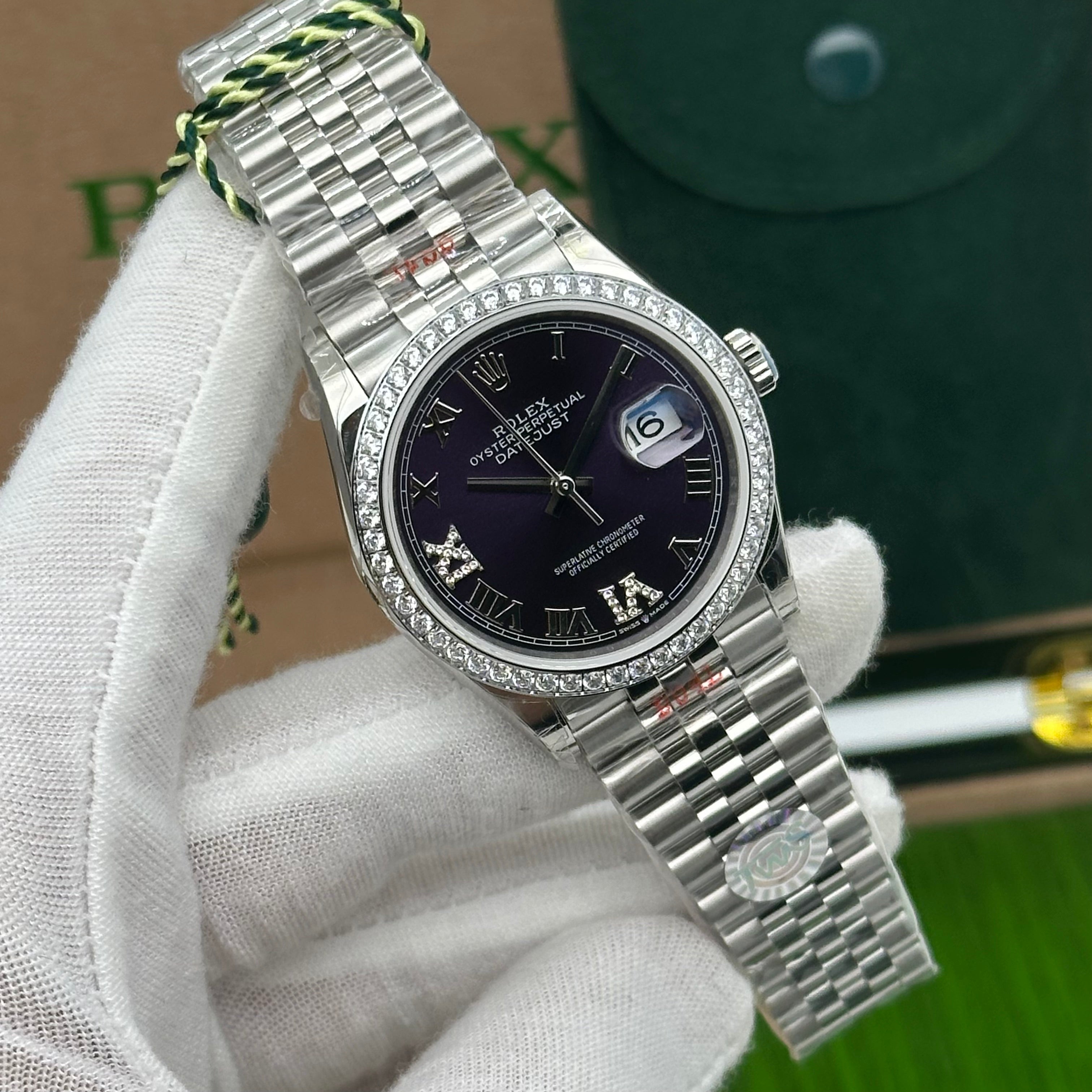 Rolex Datejust 36mm – Purple Dial with Diamond Roman Numerals & Jubilee Bracelet