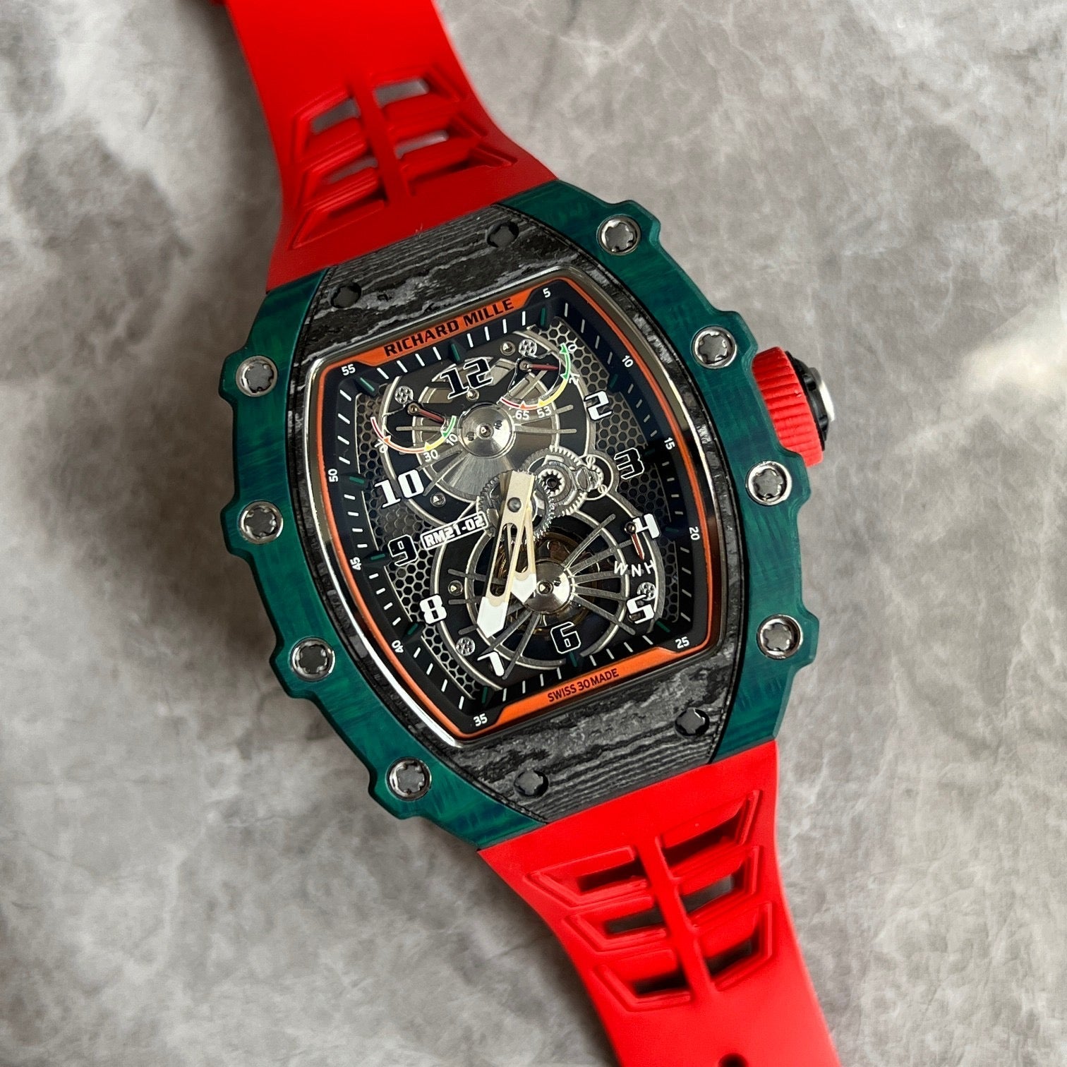 Richard Mille RM21-02 McLaren Flyback Chronograph – Green Quartz TPT® with Red Strap