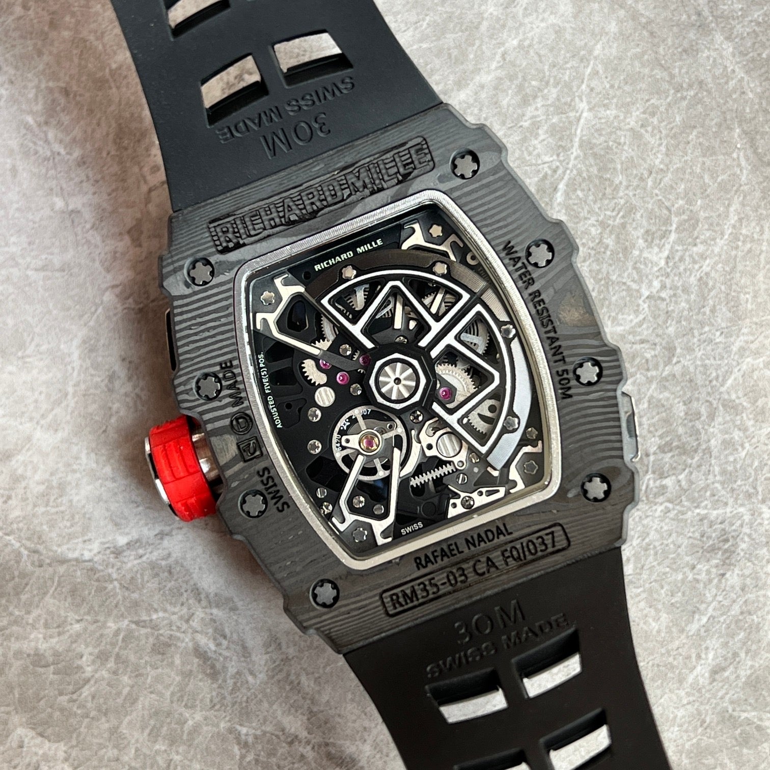 Richard Mille RM 35-03 Rafael Nadal Carbon TPT – Red Crown, Black Strap