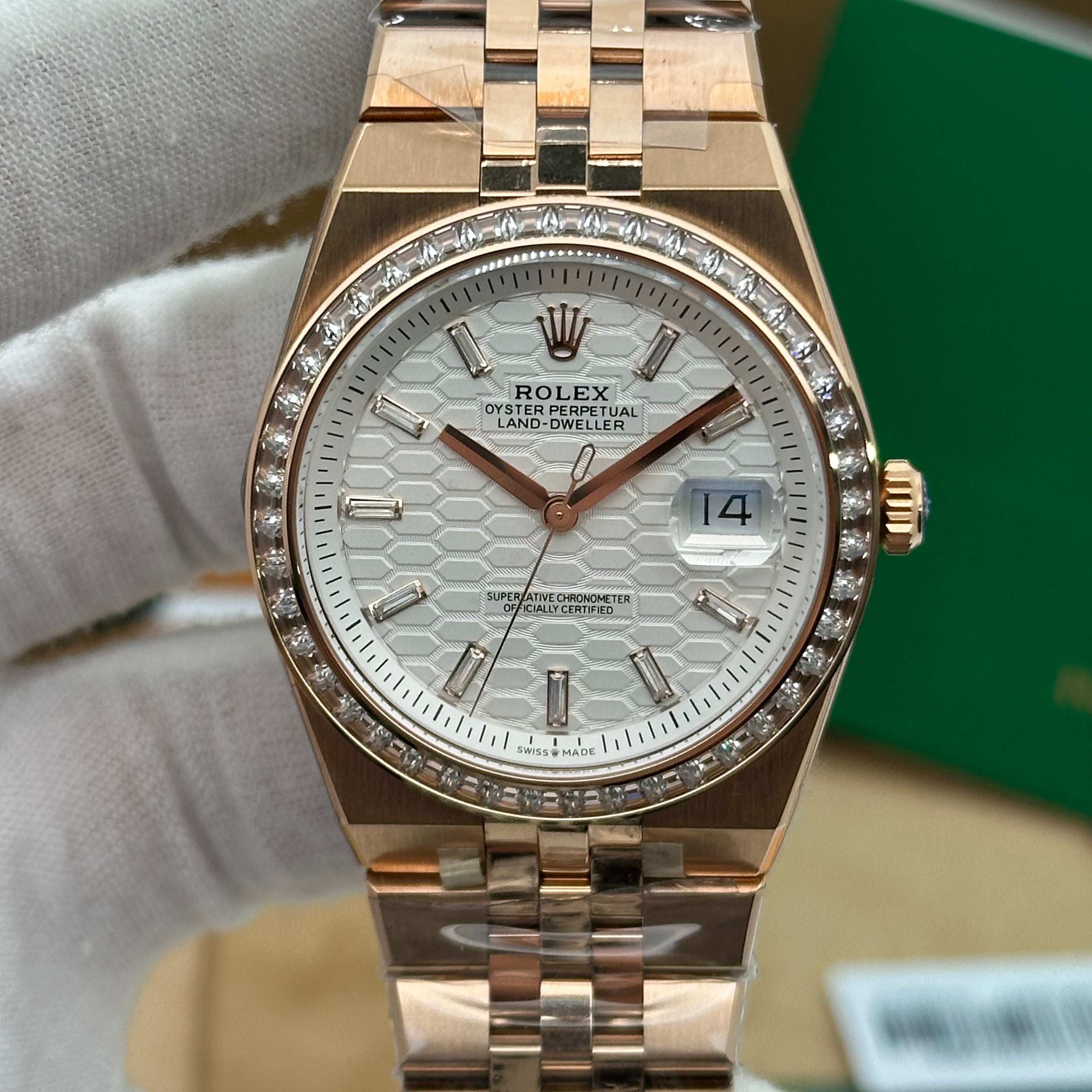 Rolex Oyster Perpetual Land-Dweller 41MM Rose Gold Watch with Diamond Bezel & Date Window 36K5R871