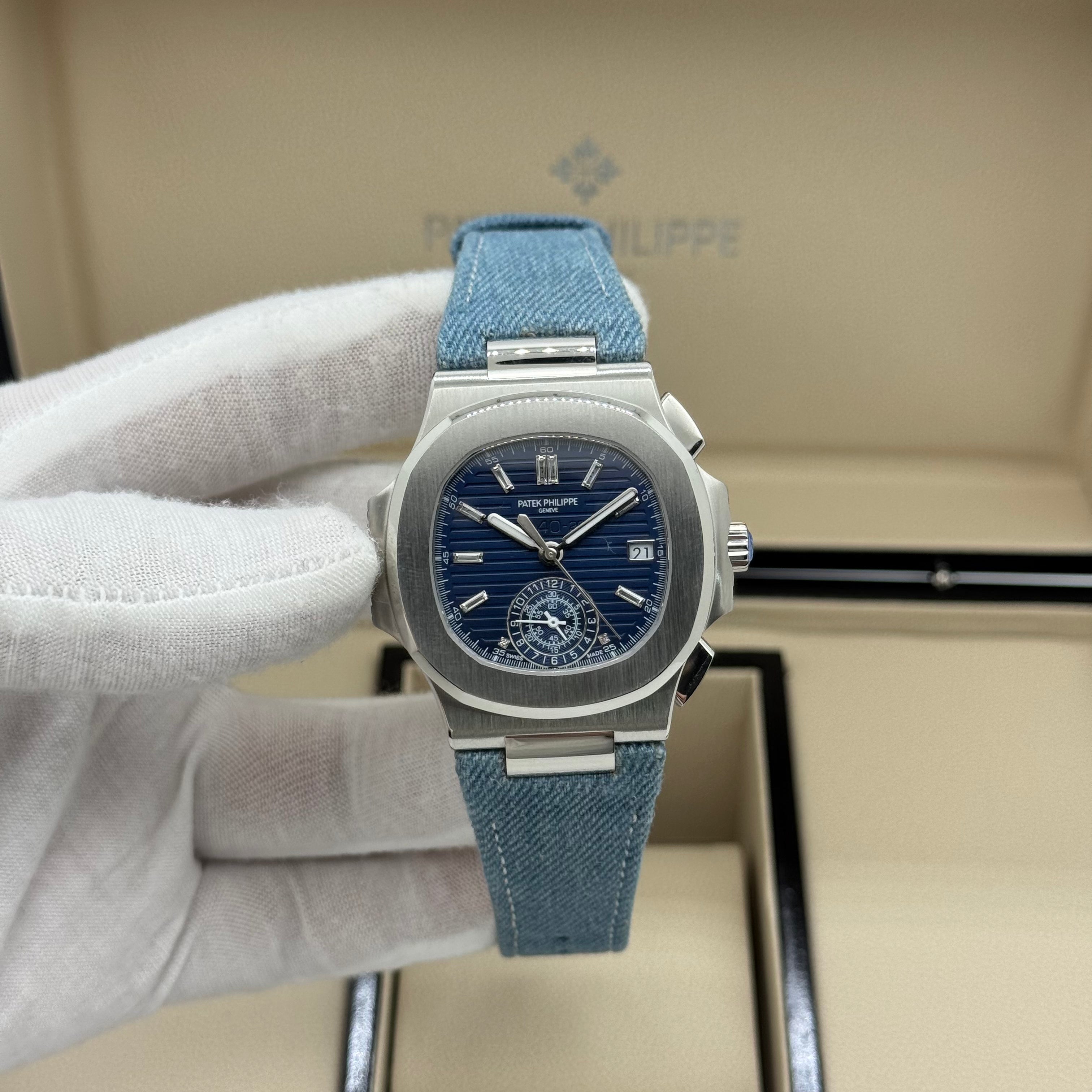 Patek Philippe Nautilus Chronograph – Blue Dial – Denim Strap – Swiss Super Clone