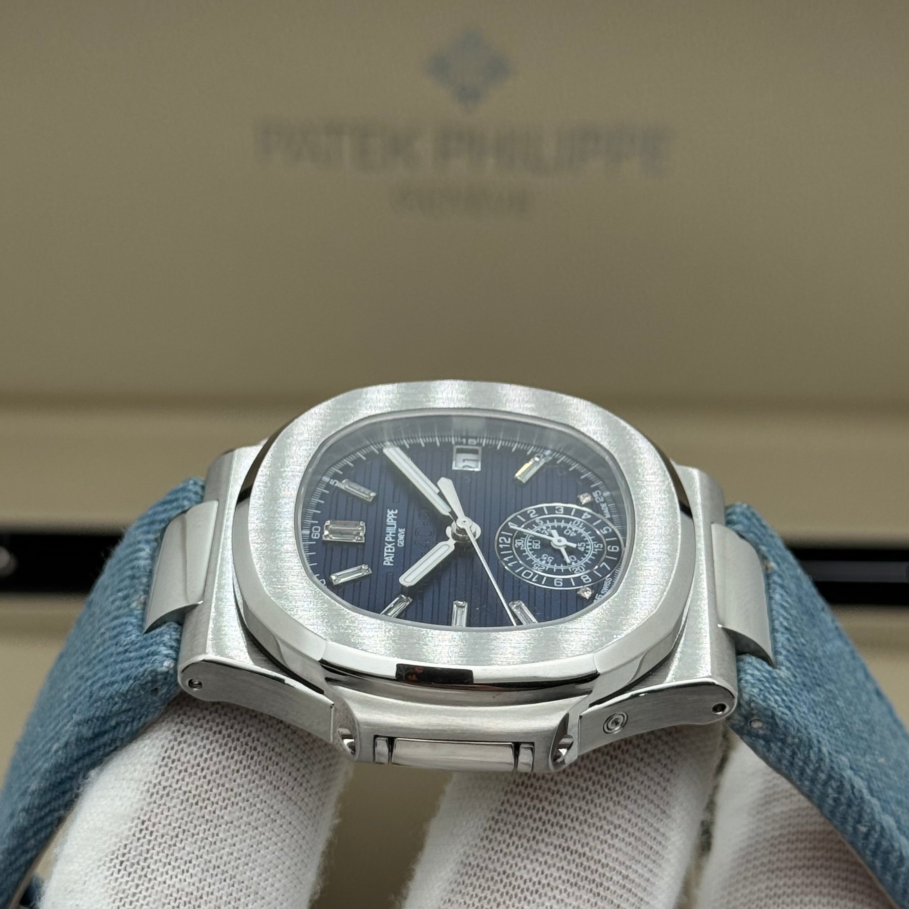 Patek Philippe Nautilus Chronograph – Blue Dial – Denim Strap – Swiss Super Clone