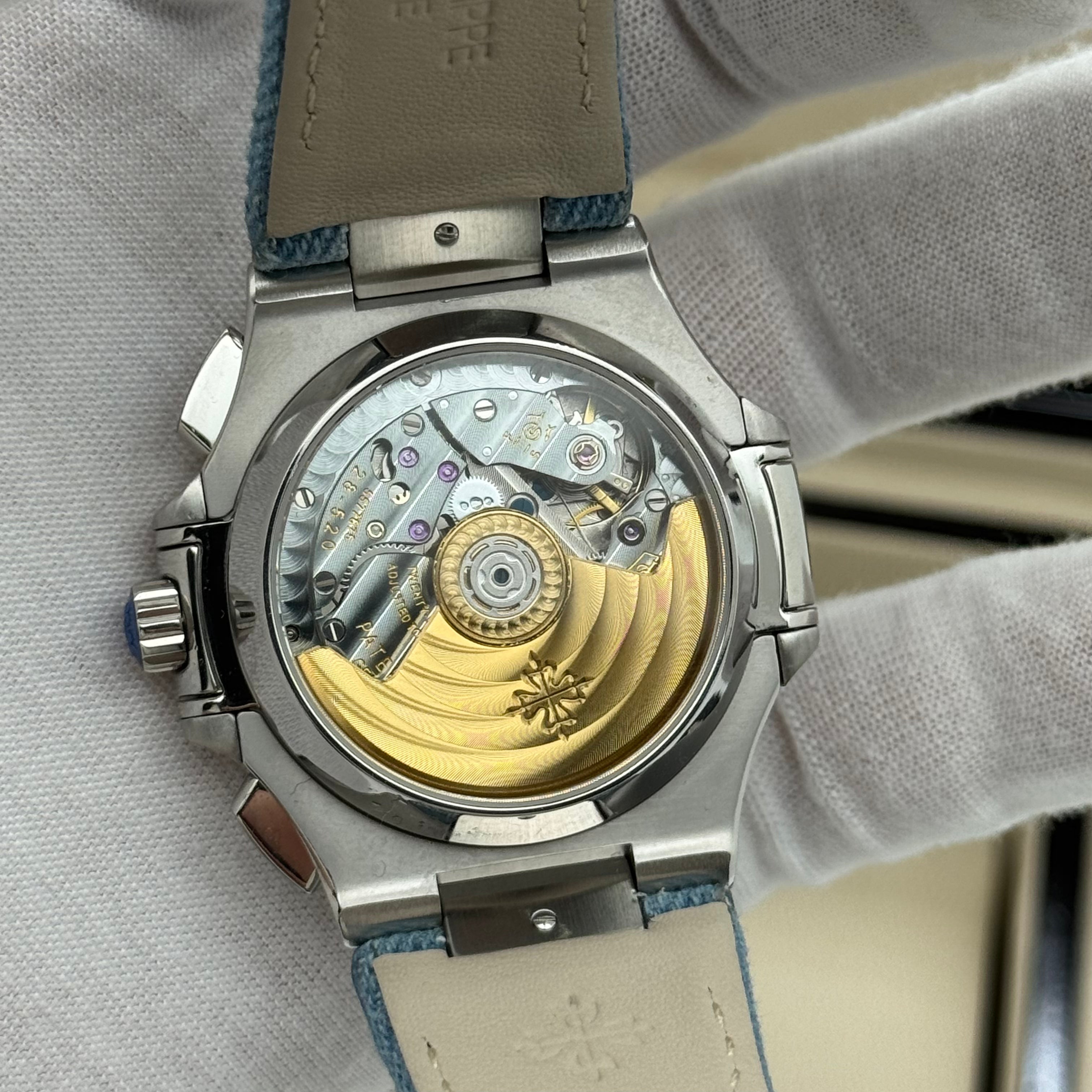 Patek Philippe Nautilus Chronograph – Blue Dial – Denim Strap – Swiss Super Clone