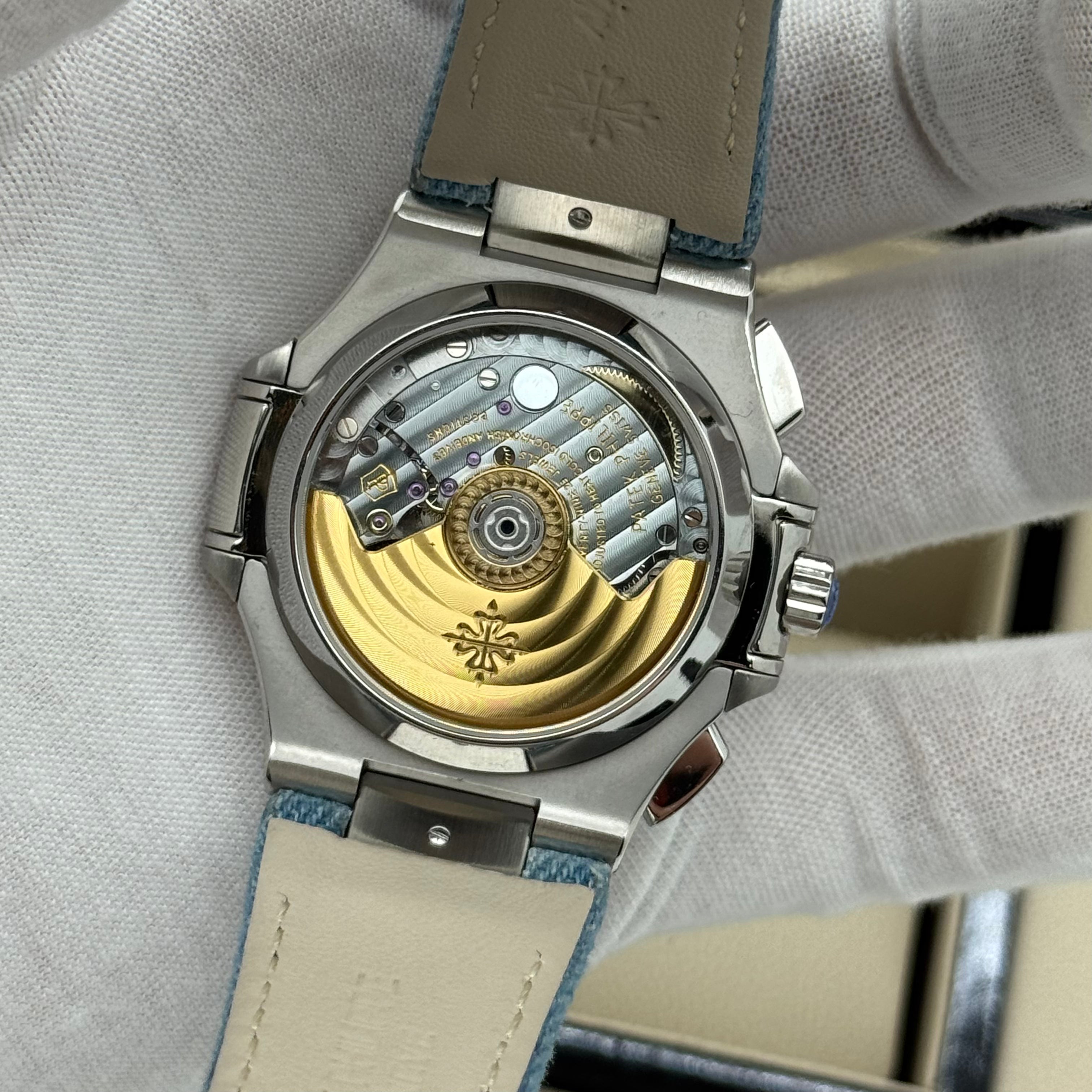 Patek Philippe Nautilus Chronograph – Blue Dial – Denim Strap – Swiss Super Clone