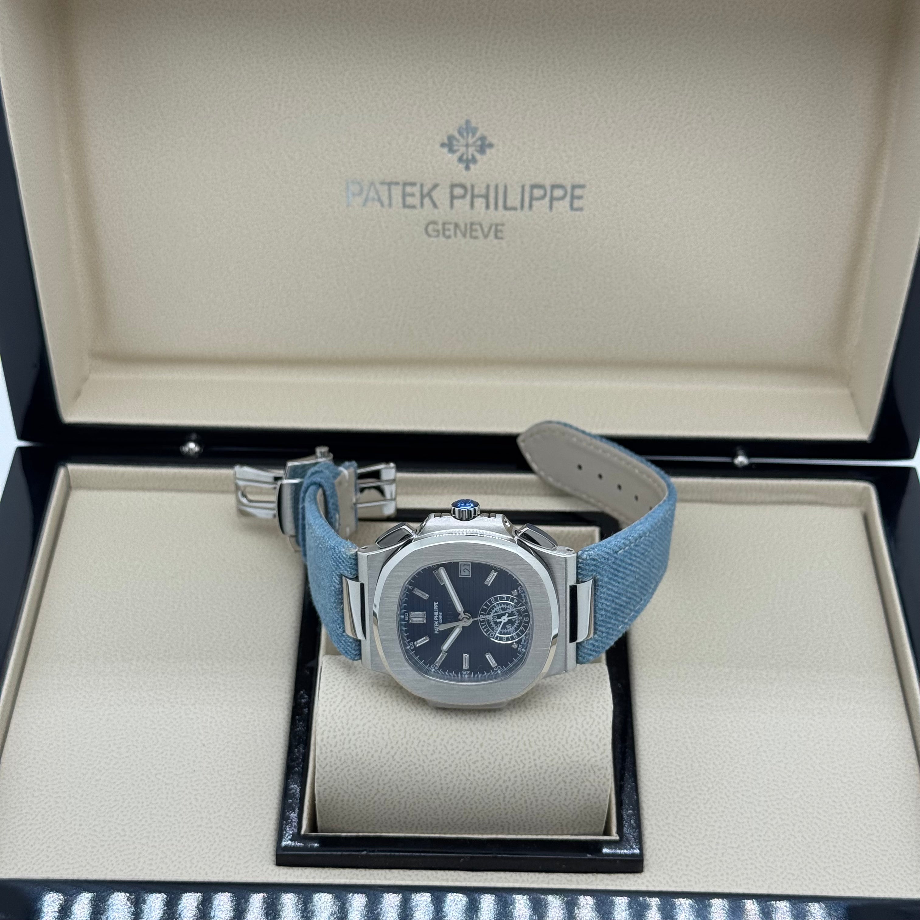 Patek Philippe Nautilus Chronograph – Blue Dial – Denim Strap – Swiss Super Clone