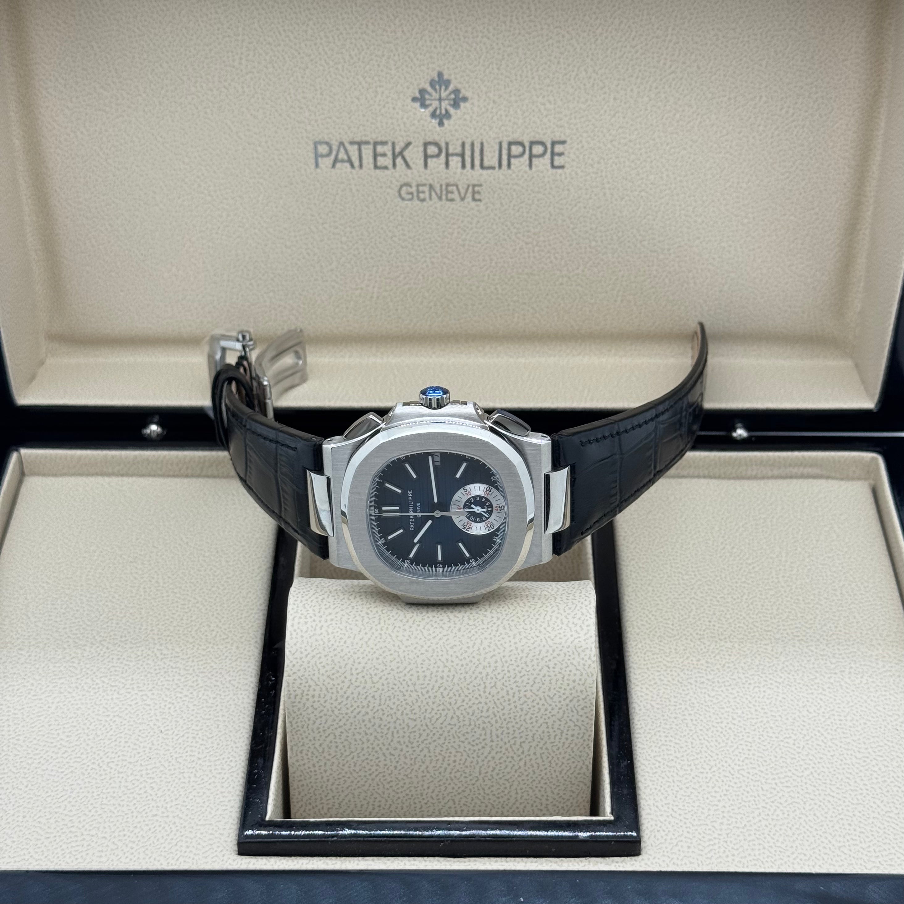 Patek Philippe Nautilus Chronograph – Blue Dial – Black Leather – Swiss Super Clone