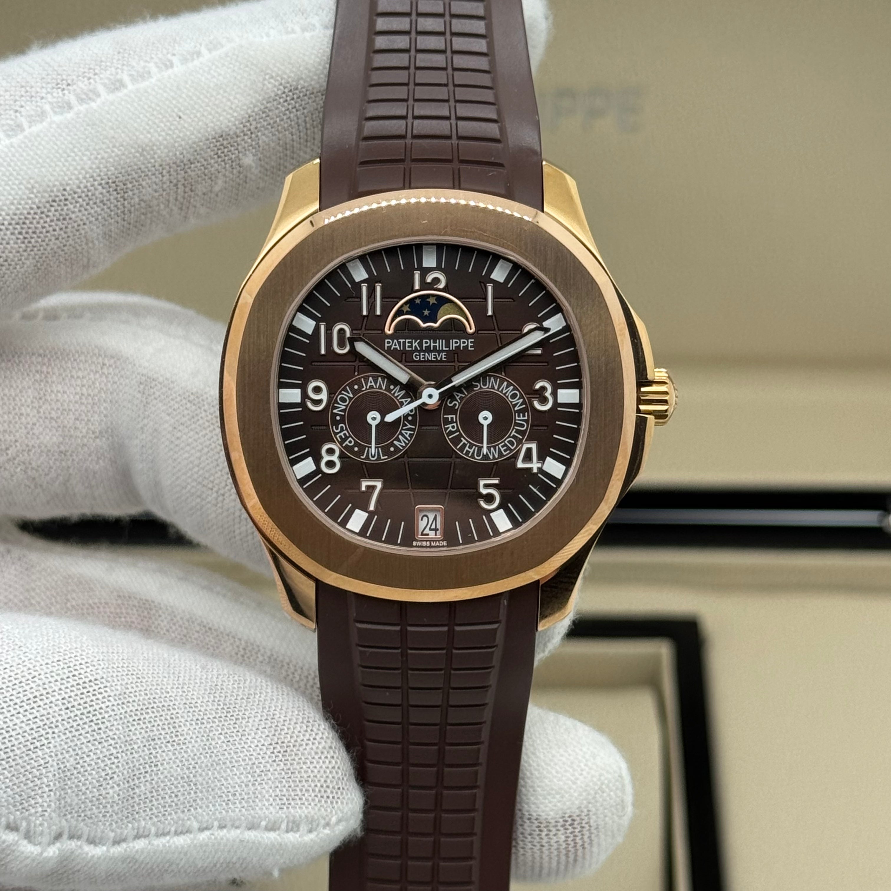 Patek Philippe Aquanaut Moon Phase Brown – Premium Swiss Super Clone | Automatic 40mm | Rubber Strap