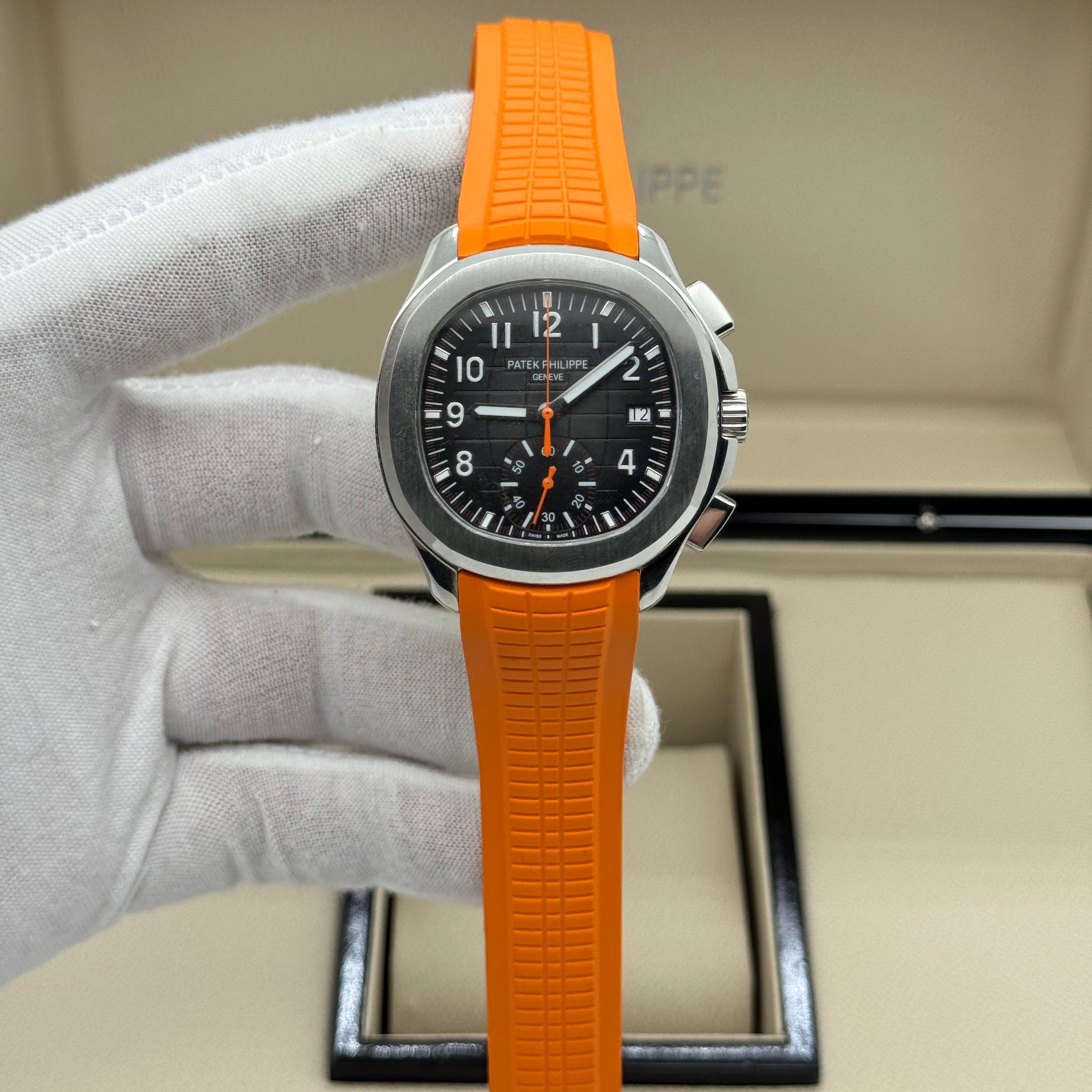 Patek Philippe Aquanaut Chronograph 5968A – Swiss Super Clone (Orange Rubber Strap)