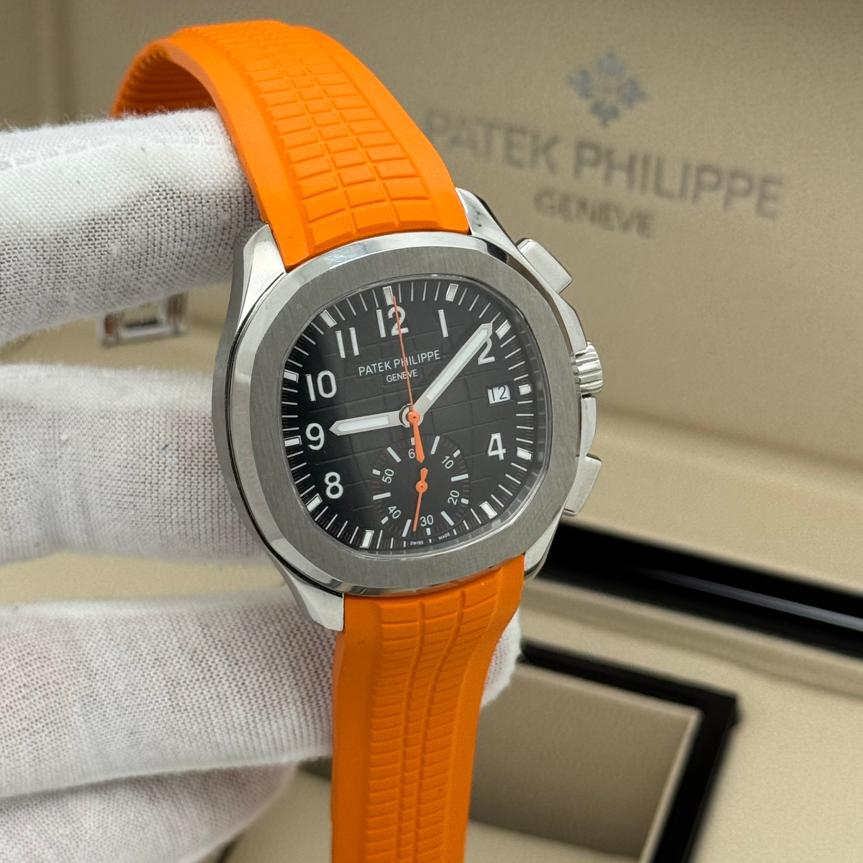 Patek Philippe Aquanaut Chronograph 5968A – Swiss Super Clone (Orange Rubber Strap)