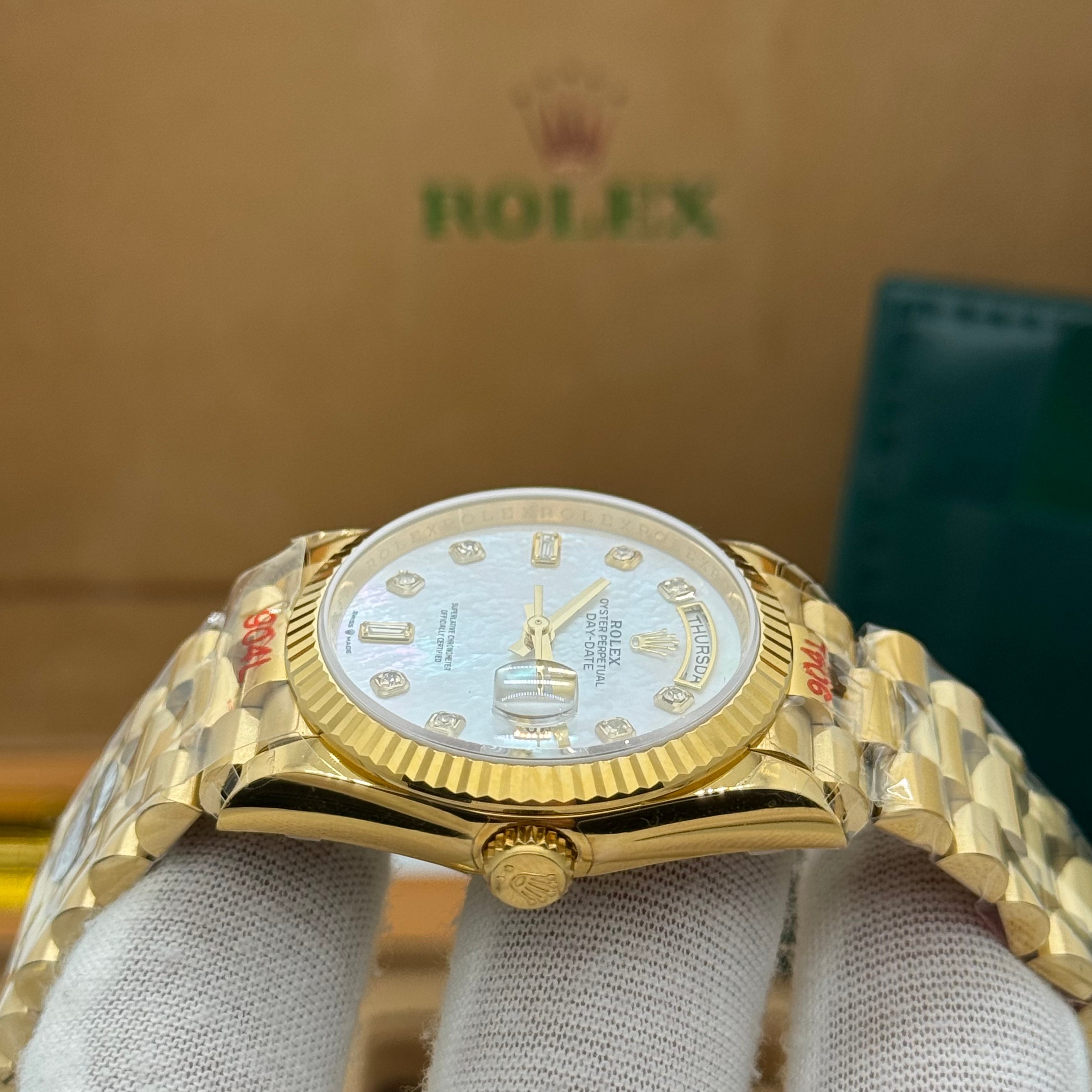 Rolex Classic Day-Date Gold Watch – White Diamond Dial – Presidential Design