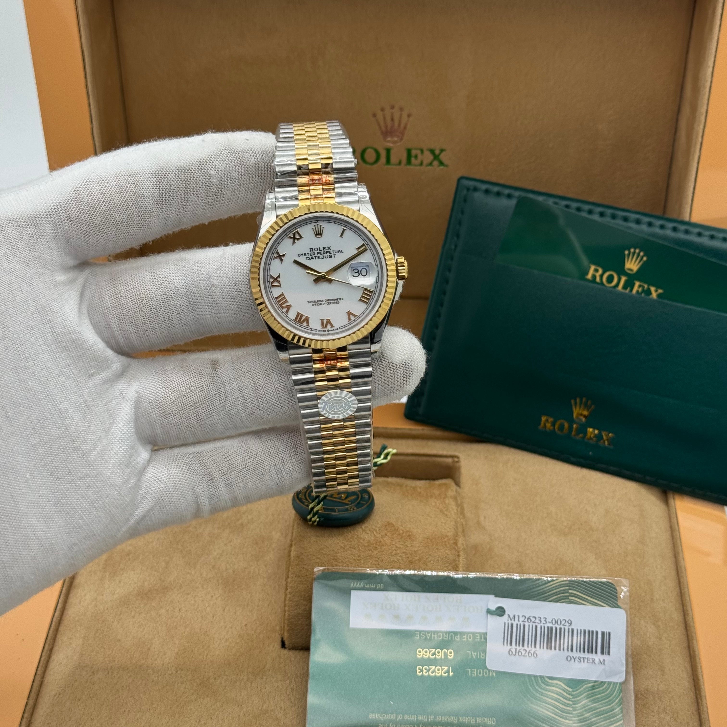 Rolex Date Just 36MM Two-Tone President Watch – White Dial – Gold Fluted Bezel