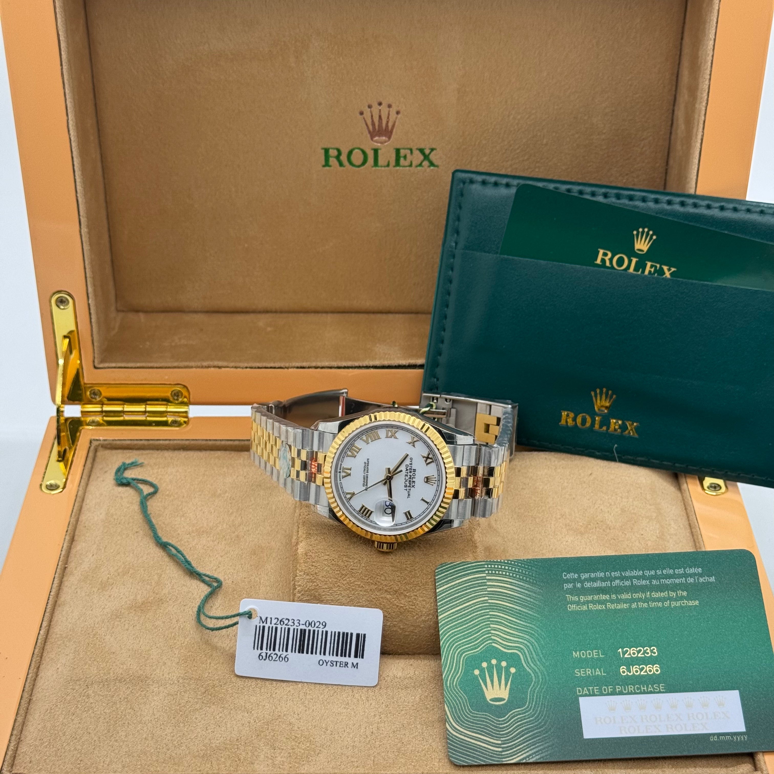 Rolex Date Just 36MM Two-Tone President Watch – White Dial – Gold Fluted Bezel