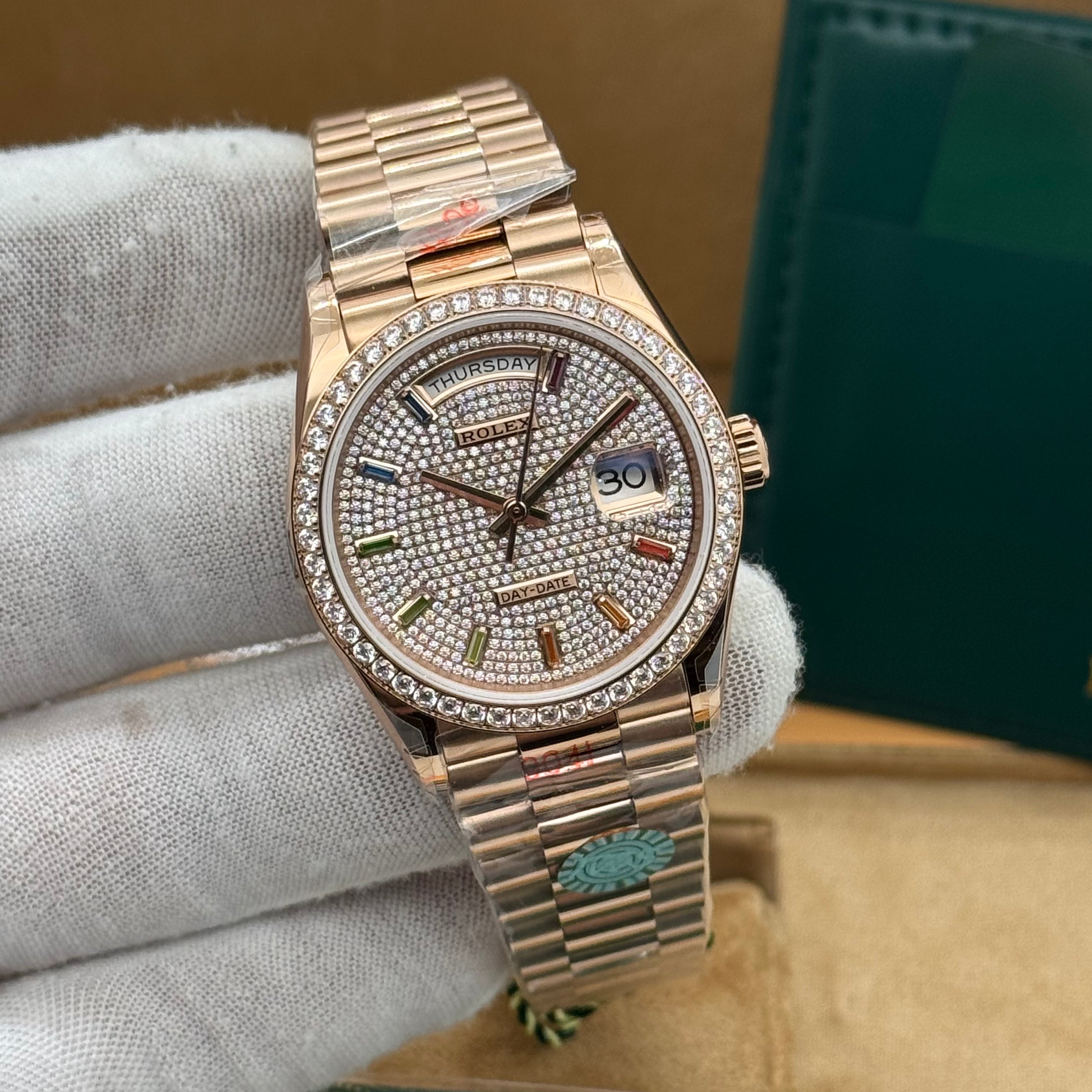 Rolex Day-Date – Rose Gold 36MM / Diamond & Rainbow Markers