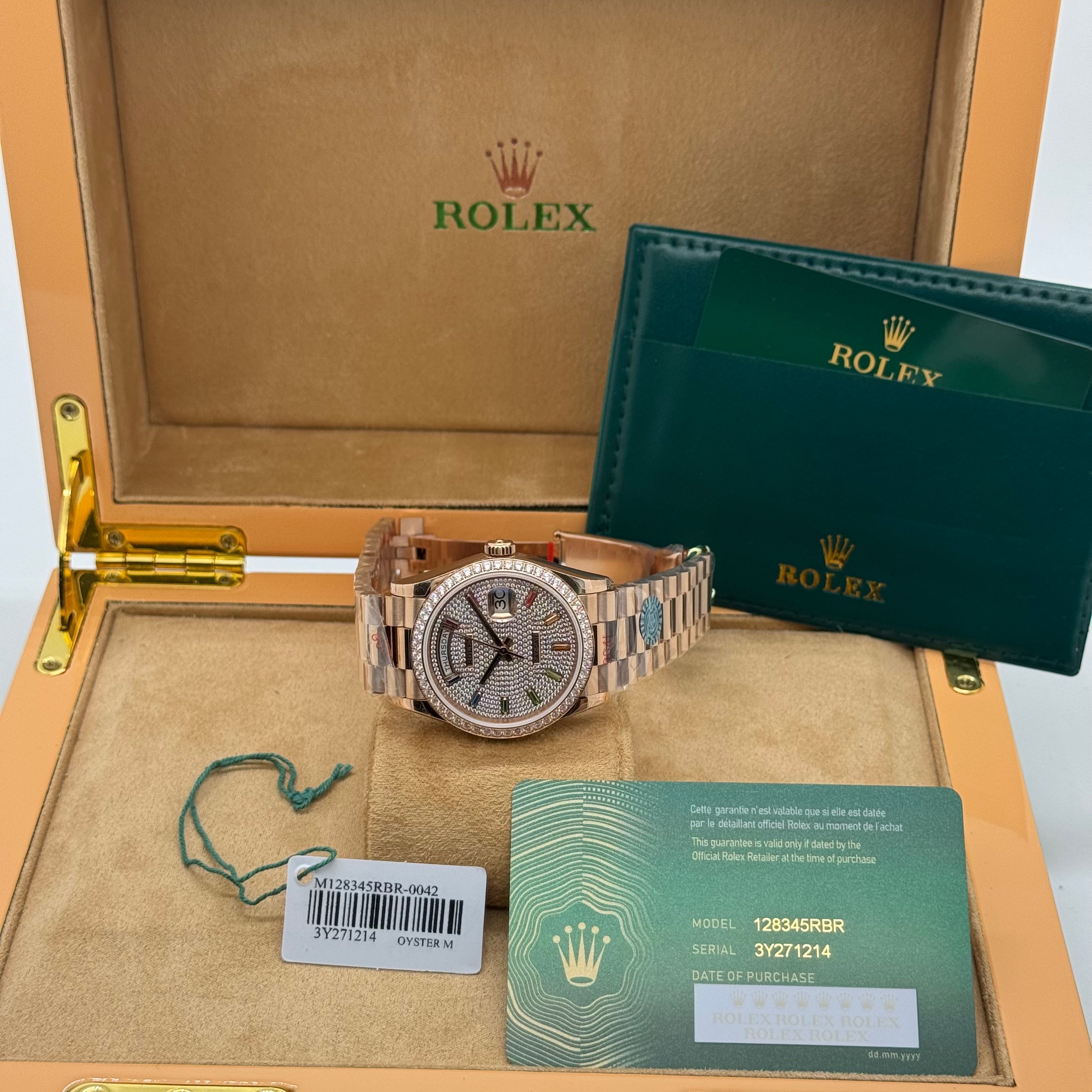 Rolex Day-Date – Rose Gold 36MM / Diamond & Rainbow Markers