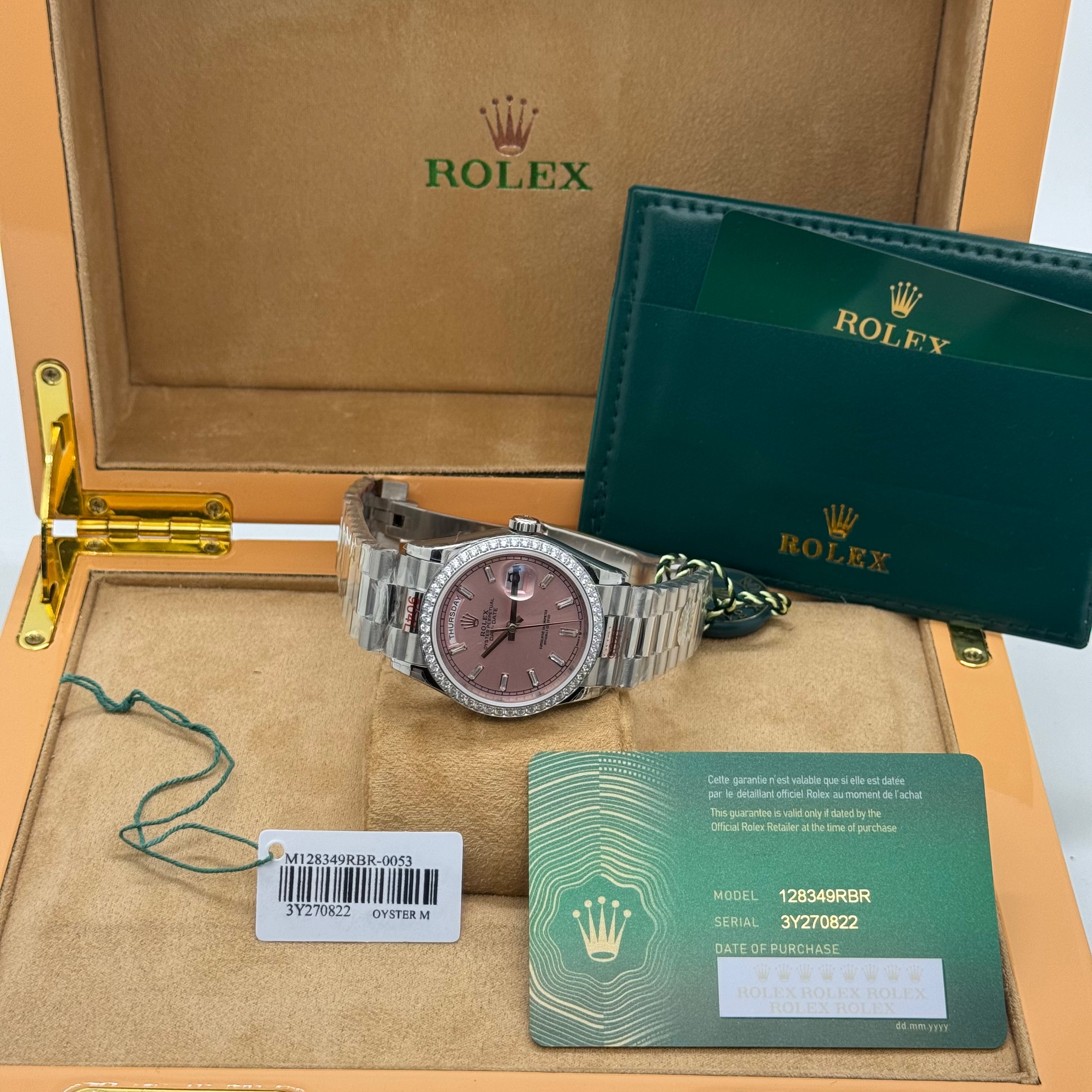 Rolex Day-Date 36MM – Pink Dial w/ Diamond Bezel (Silver Tone)
