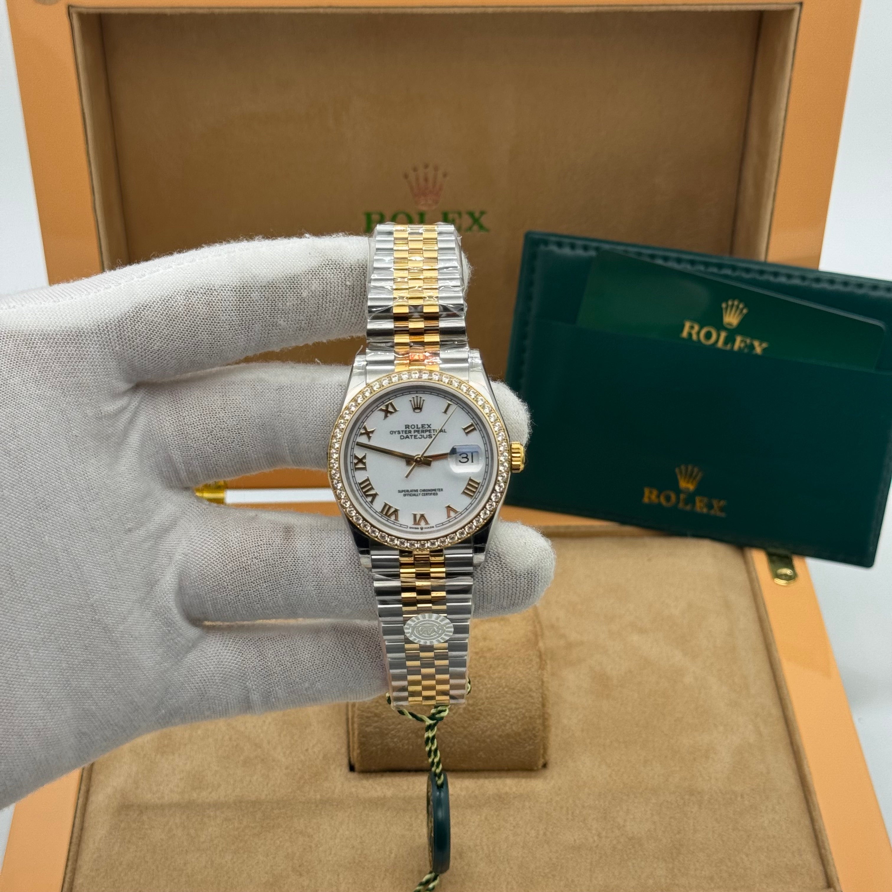 Rolex Date-Just 36MM Two-Tone Datejust Style Watch – Diamond Bezel, Roman Dial